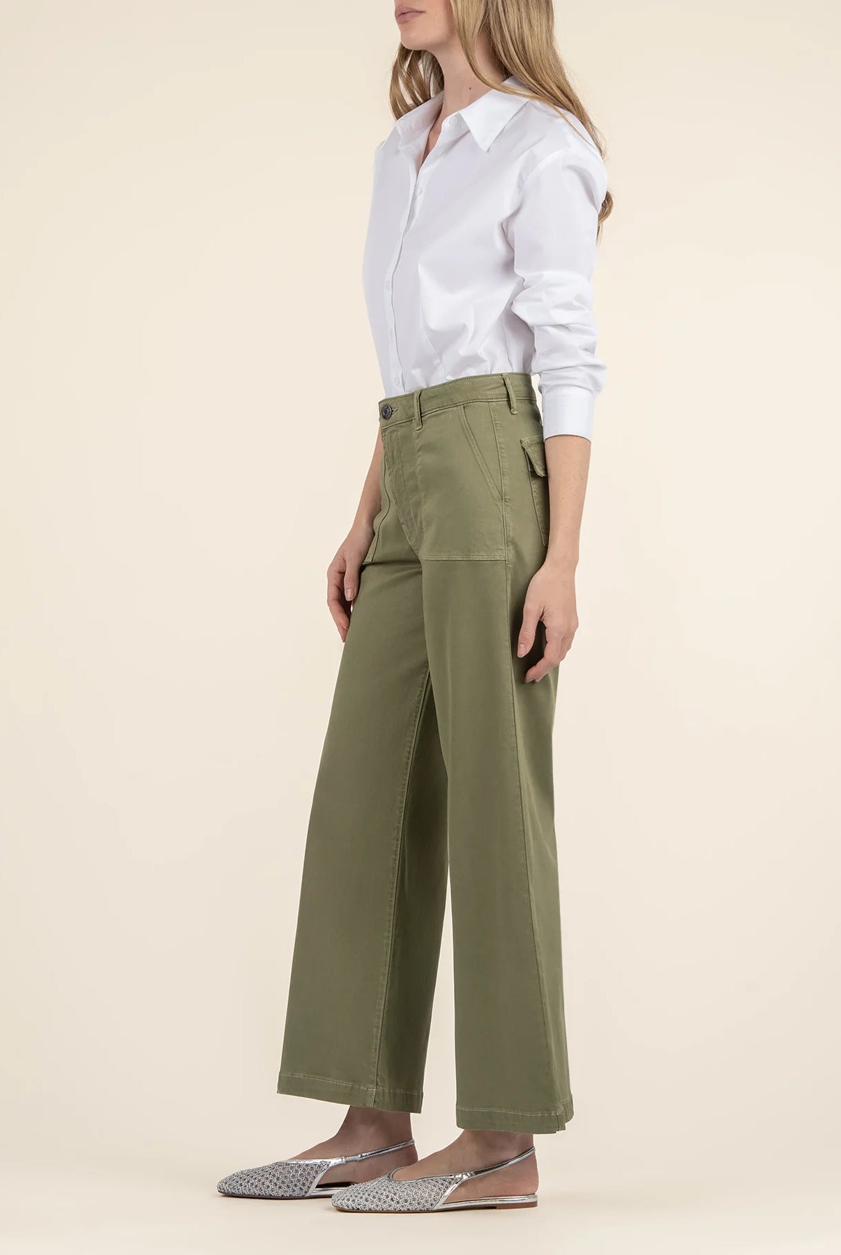 Kut from the Kloth Meg High Rise Wide Leg Pant – Basil Green-Pants-Kut from the Kloth-Deja Nu Boutique, Women's Fashion Boutique in Lampasas, Texas