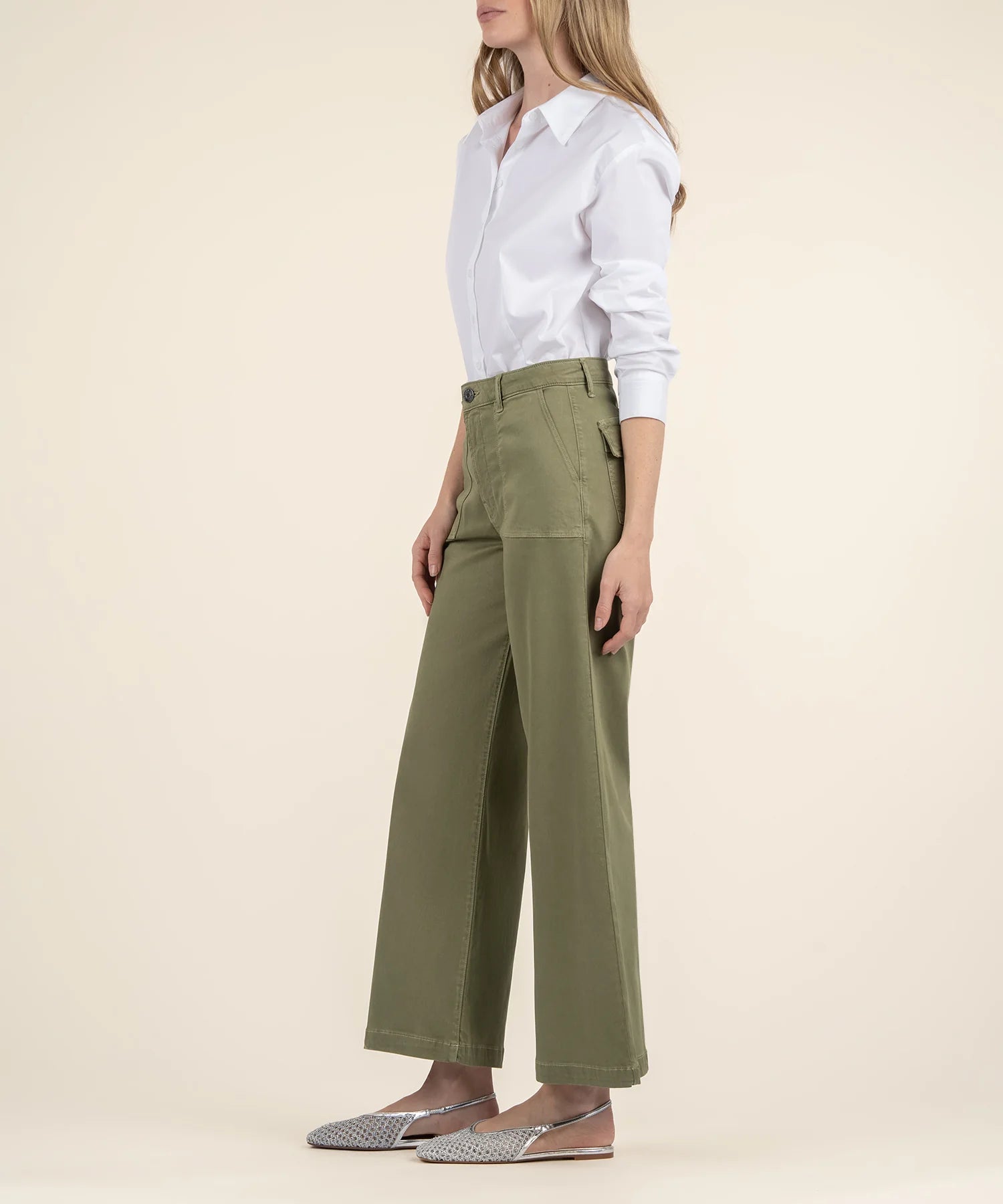 Kut from the Kloth Meg High Rise Wide Leg Pant – Basil Green-Pants-Kut from the Kloth-Deja Nu Boutique, Women's Fashion Boutique in Lampasas, Texas