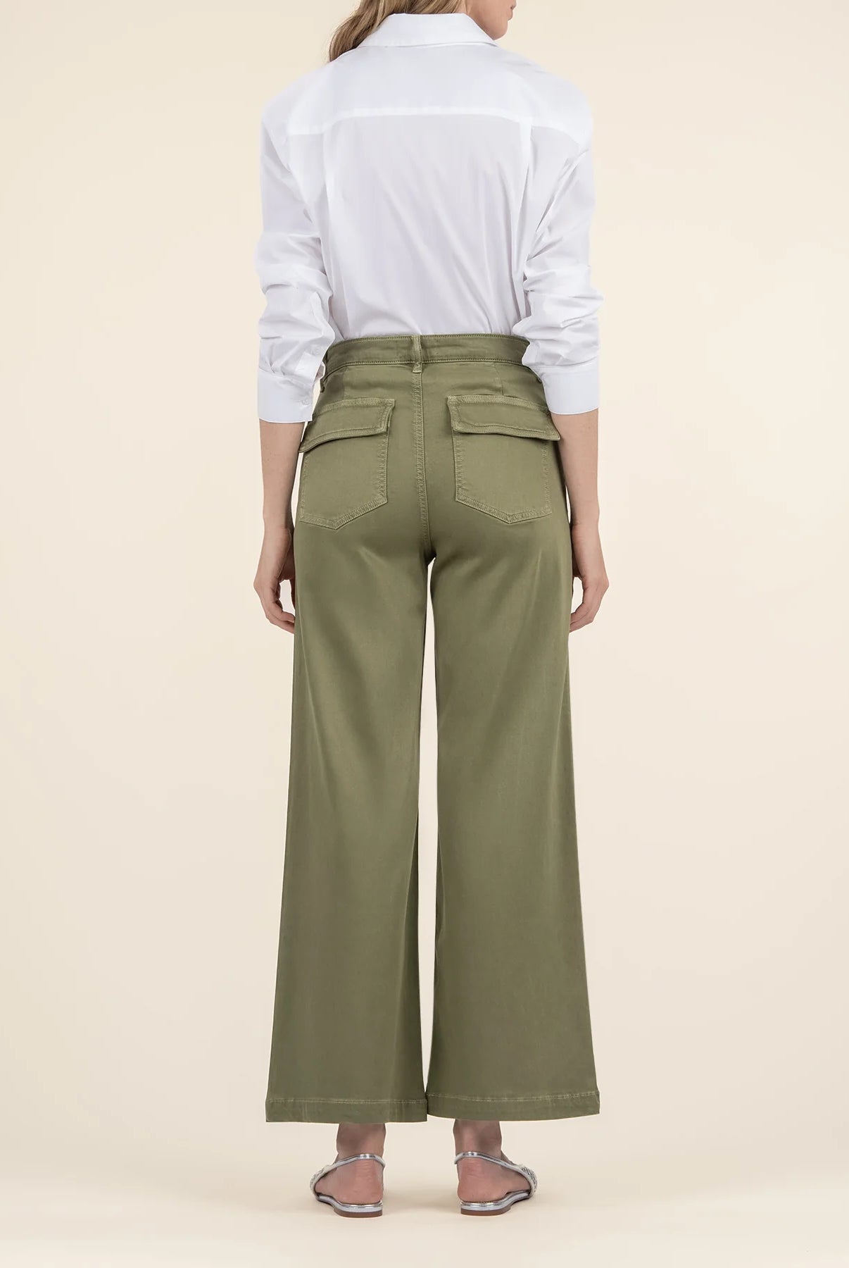 Kut from the Kloth Meg High Rise Wide Leg Pant – Basil Green-Pants-Kut from the Kloth-Deja Nu Boutique, Women's Fashion Boutique in Lampasas, Texas