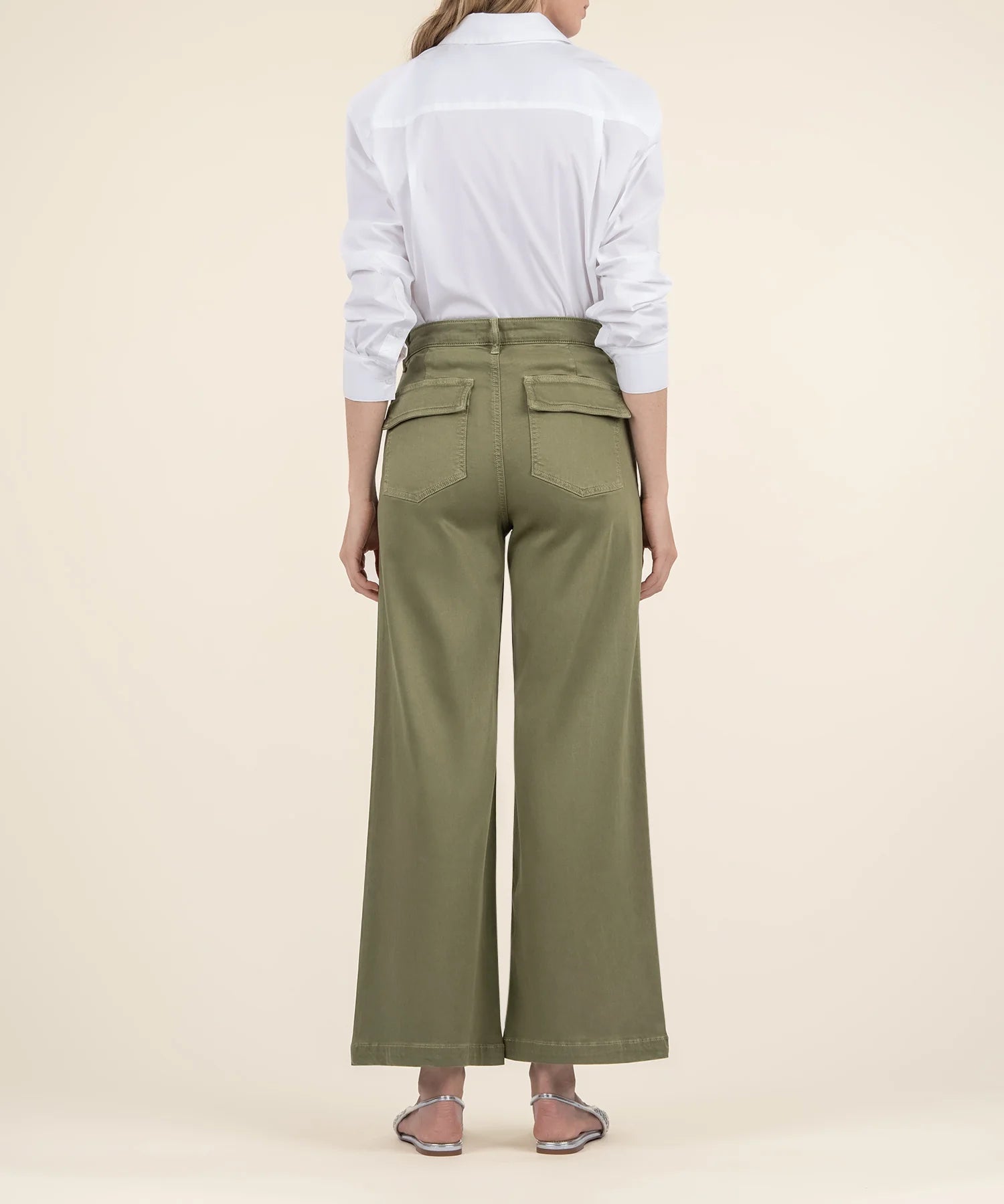 Kut from the Kloth Meg High Rise Wide Leg Pant – Basil Green-Pants-Kut from the Kloth-Deja Nu Boutique, Women's Fashion Boutique in Lampasas, Texas