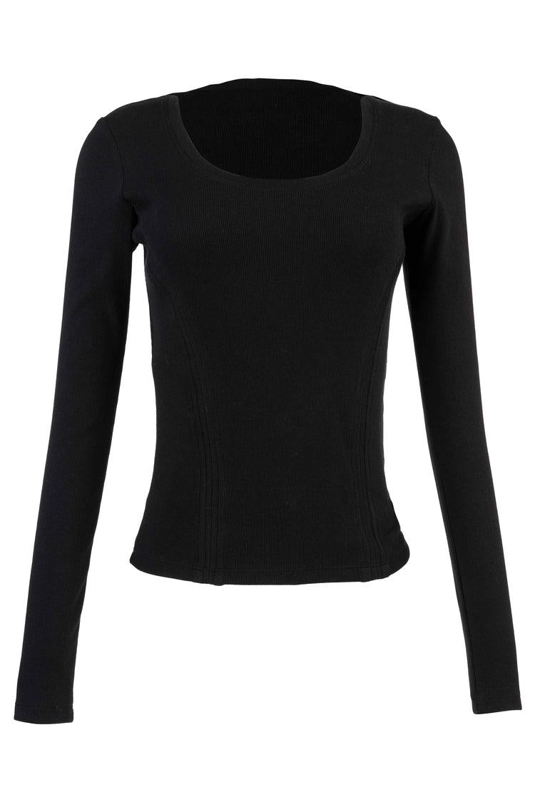 Kut from the Kloth Anahi Rib Knit Long Sleeve Top in Black-Tops-Kut from the Kloth-Deja Nu Boutique, Women's Fashion Boutique in Lampasas, Texas
