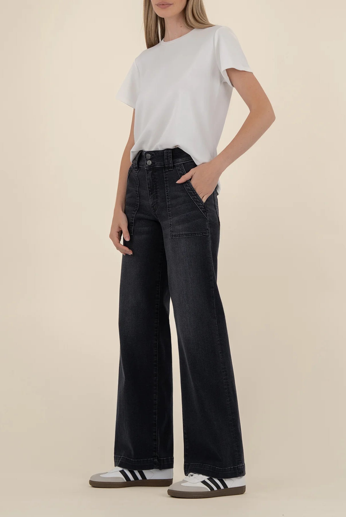 Kut from the Kloth Jodi High Rise Wide Leg Jeans in Aware Black Base-Jeans-Kut from the Kloth-Deja Nu Boutique, Women's Fashion Boutique in Lampasas, Texas
