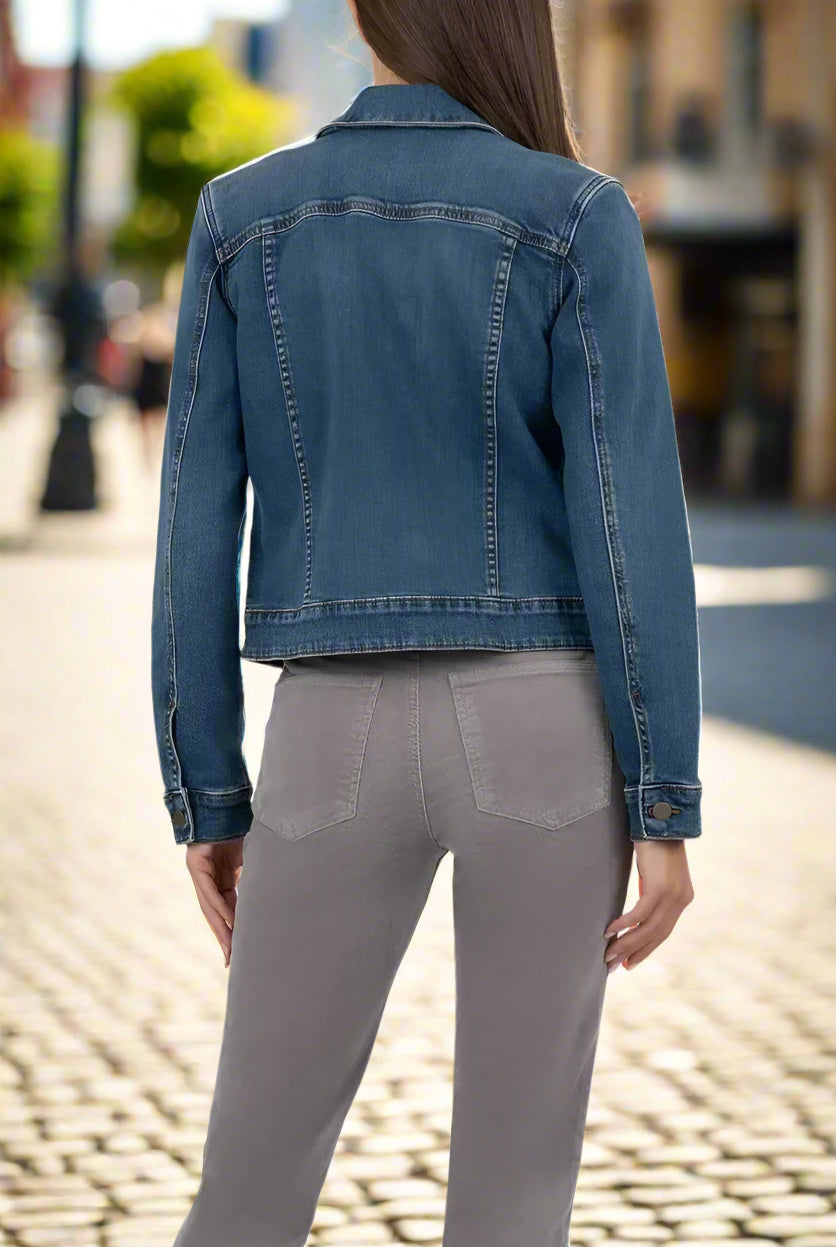 Kut from the Kloth Julia Crop Denim Jacket – Classic Dark Wash Stretch Jean Jacket-Jackets-Kut from the Kloth-Deja Nu Boutique, Women's Fashion Boutique in Lampasas, Texas