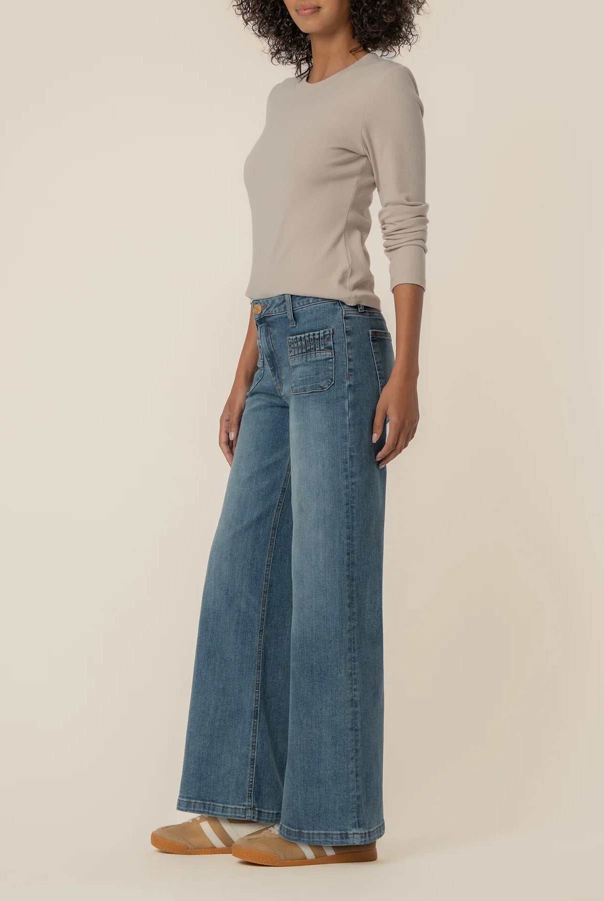 Kut from the Kloth Maya High Rise Wide Leg Patch Pockets with Ruching in Affection-Jeans-Kut from the Kloth-Deja Nu Boutique, Women's Fashion Boutique in Lampasas, Texas