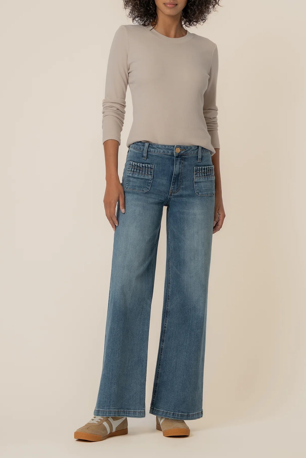 Kut from the Kloth Maya High Rise Wide Leg Patch Pockets with Ruching in Affection-Jeans-Kut from the Kloth-Deja Nu Boutique, Women's Fashion Boutique in Lampasas, Texas