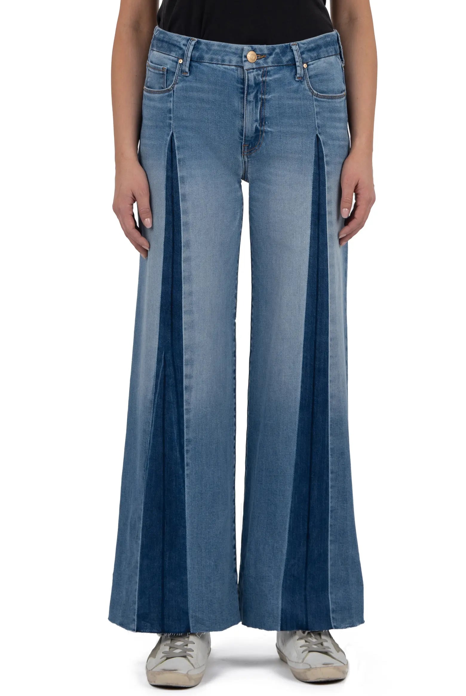 Kut from the Kloth Meg High Rise Pleated Wide Leg Jeans with Shadow Panels-Jeans-Kut from the Kloth-Deja Nu Boutique, Women's Fashion Boutique in Lampasas, Texas