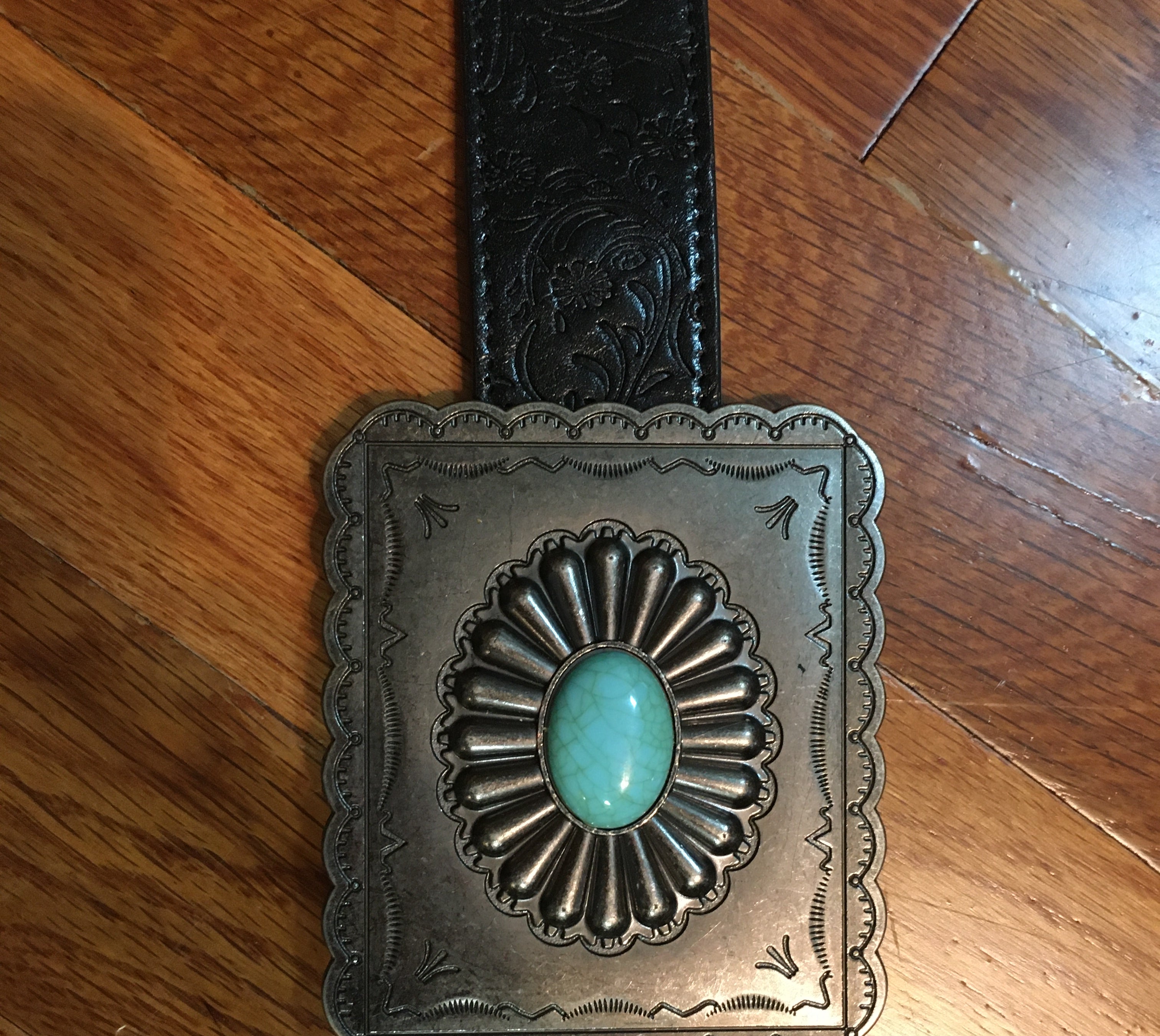 L And B Black Turquoise Square Concho Belt-Belts-L And B-Deja Nu Boutique, Women's Fashion Boutique in Lampasas, Texas