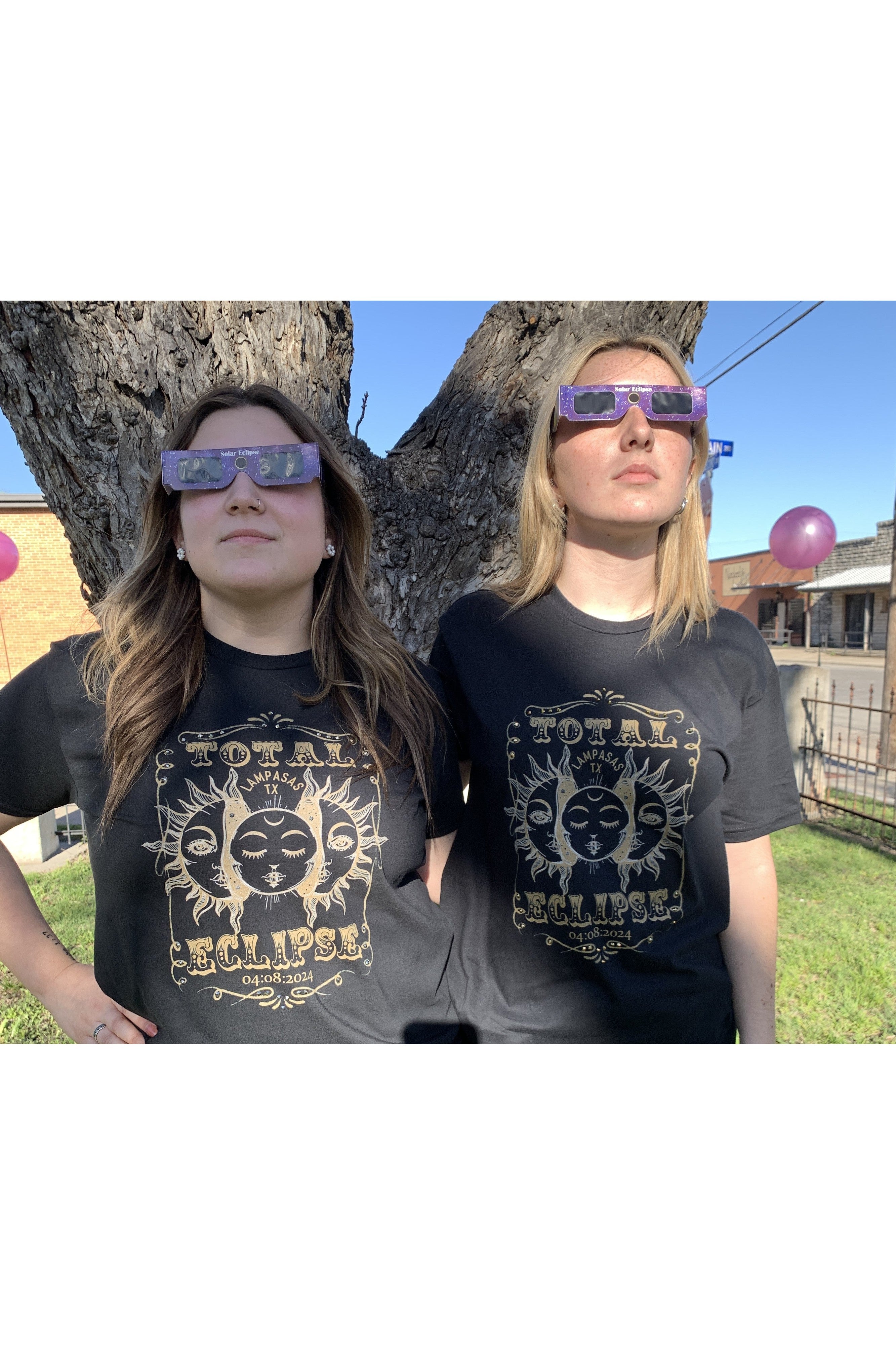 Lampasas Eclipse 2024: Limited Edition T-Shirt with Gold Rhinestone Details-shirts-Rose Canyon Ranch Free 2 B-Deja Nu Boutique, Women's Fashion Boutique in Lampasas, Texas