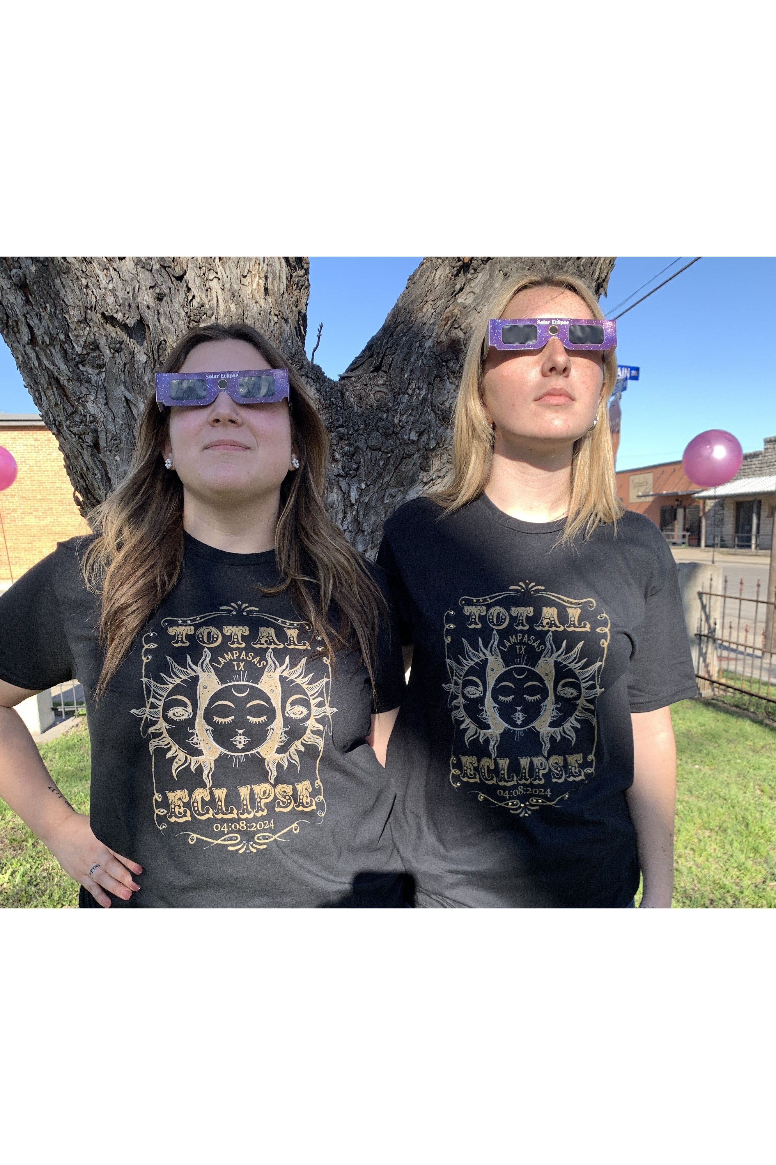 Lampasas Eclipse 2024: Limited Edition T-Shirt with Gold Rhinestone Details-shirts-Rose Canyon Ranch Free 2 B-Deja Nu Boutique, Women's Fashion Boutique in Lampasas, Texas