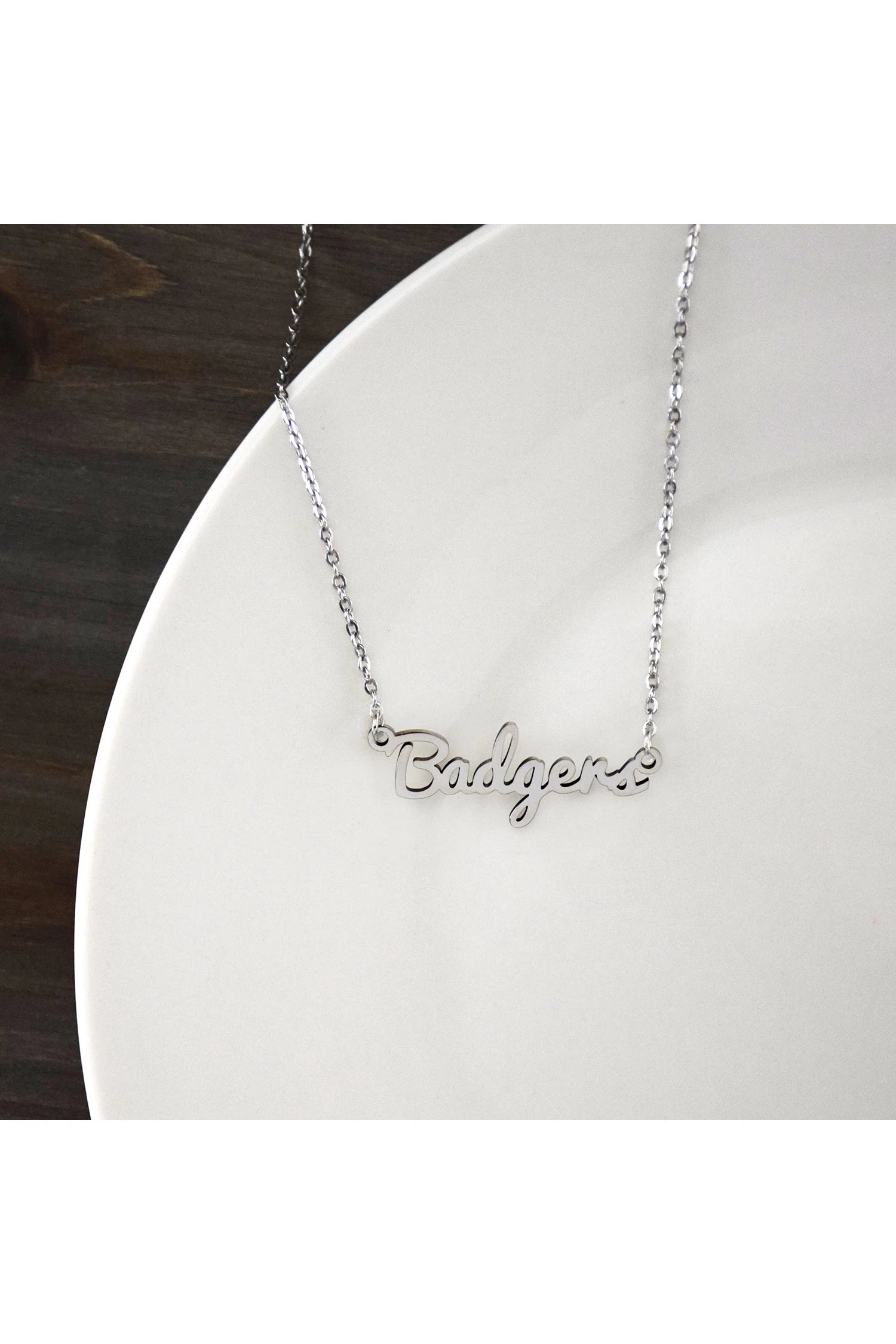 Lampasas Badgers Silver Script Necklace-Necklaces-Fan Frenzy Gifts-Deja Nu Boutique, Women's Fashion Boutique in Lampasas, Texas