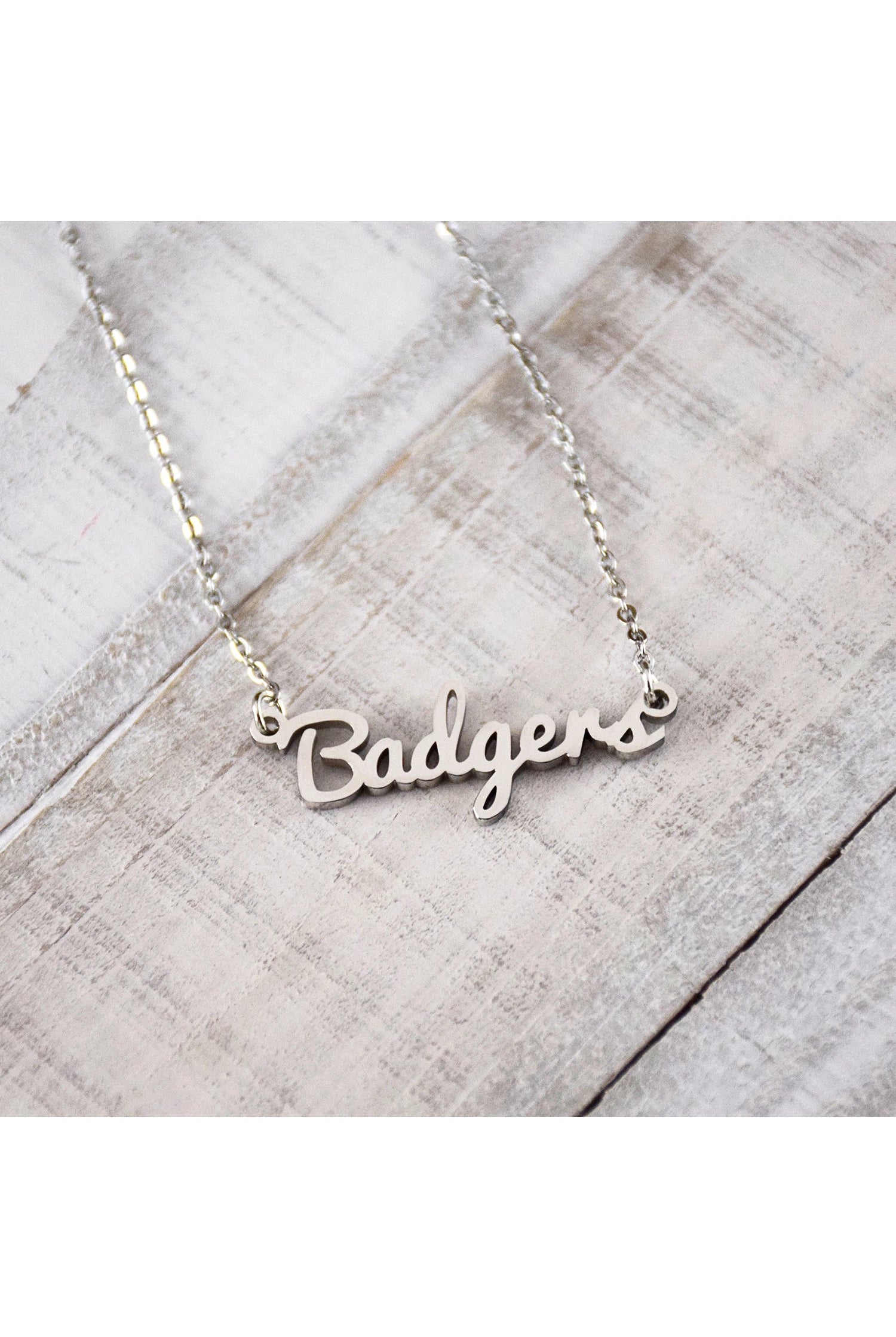 Lampasas Badgers Silver Script Necklace-Necklaces-Fan Frenzy Gifts-Deja Nu Boutique, Women's Fashion Boutique in Lampasas, Texas