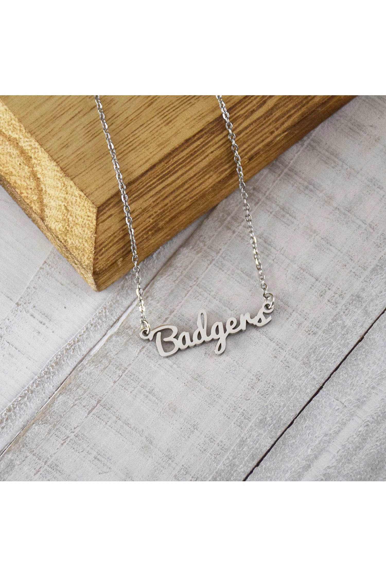 Lampasas Badgers Silver Script Necklace-Necklaces-Fan Frenzy Gifts-Deja Nu Boutique, Women's Fashion Boutique in Lampasas, Texas