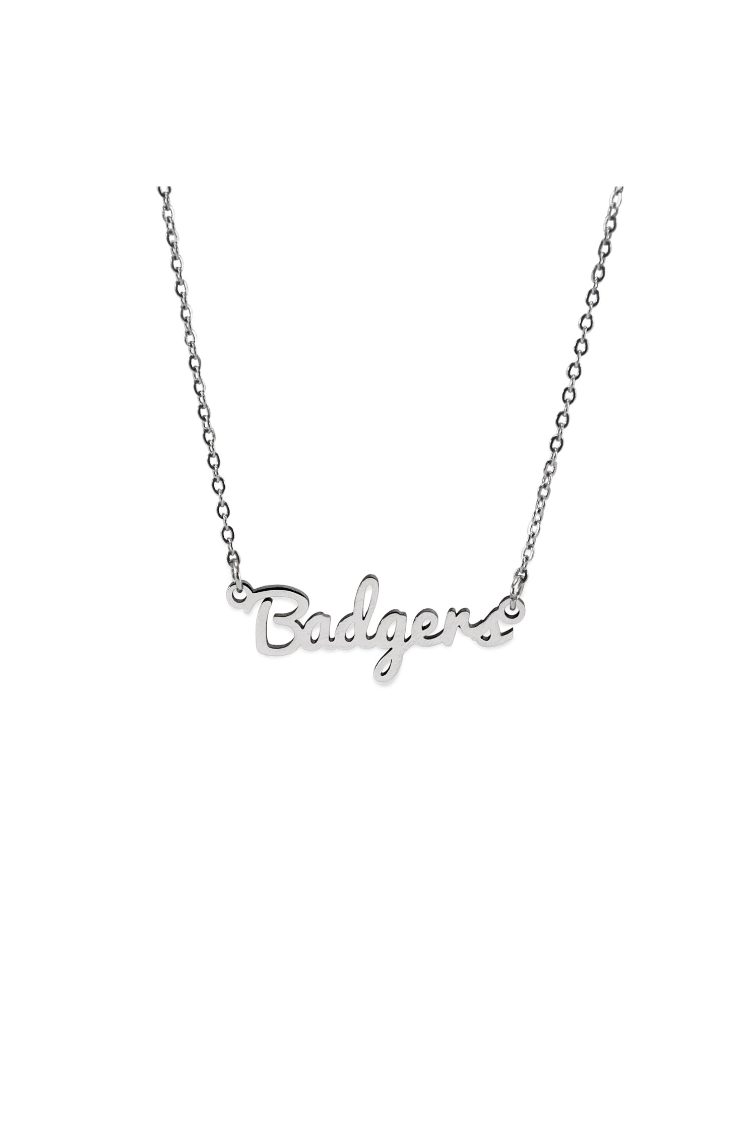 Lampasas Badgers Silver Script Necklace-Necklaces-Fan Frenzy Gifts-Deja Nu Boutique, Women's Fashion Boutique in Lampasas, Texas