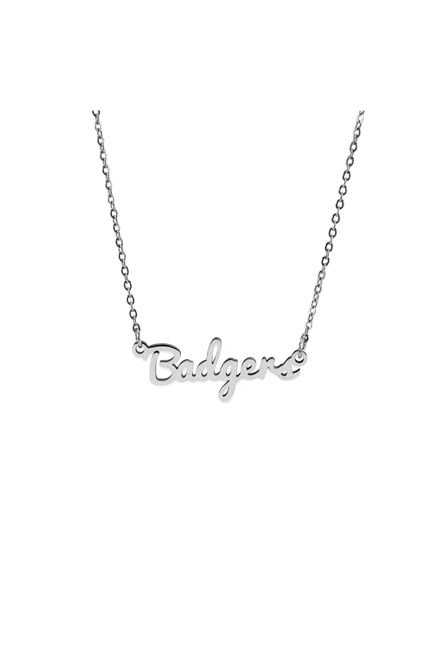Lampasas Badgers Silver Script Necklace-Necklaces-Fan Frenzy Gifts-Deja Nu Boutique, Women's Fashion Boutique in Lampasas, Texas