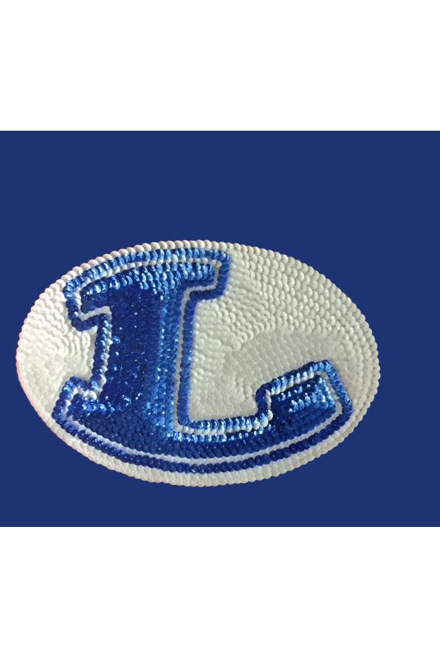 Lampasas School District Sequin Rocking “L” T-Shirt In Royal Blue-Tops-Bling a Gogo-Deja Nu Boutique, Women's Fashion Boutique in Lampasas, Texas