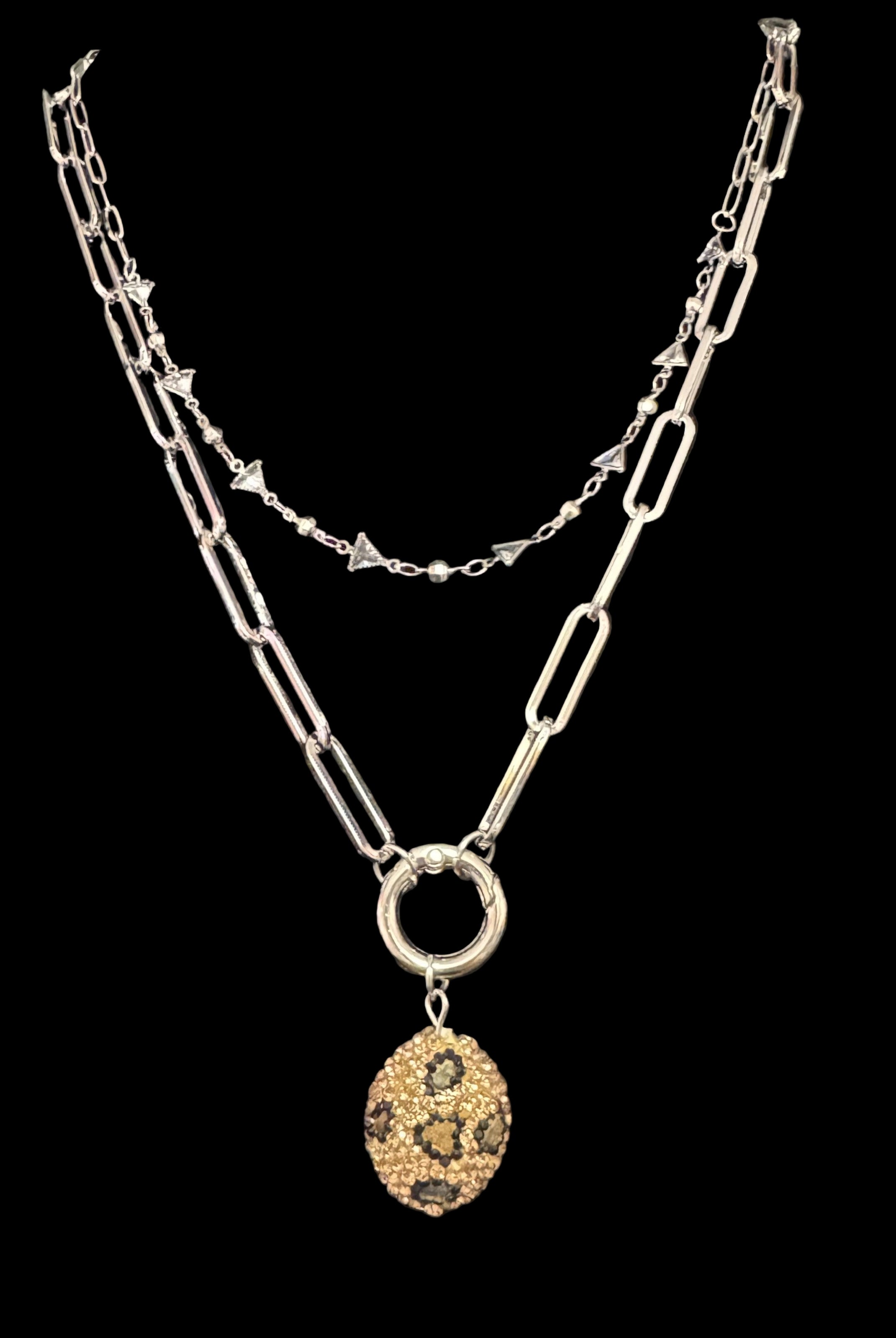 Layered Chain Necklace with Leopard Crystal Pendant-Necklaces-Deja Nu Tx-Deja Nu Boutique, Women's Fashion Boutique in Lampasas, Texas