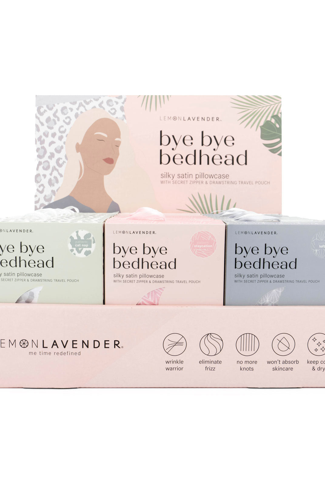 Lemon Lavender® Bye Bye Bedhead Patterned Silky Satin Pillowcase – Catnap, Staycation & Lofted-Pillowcases-Lemon Lavender-Deja Nu Boutique, Women's Fashion Boutique in Lampasas, Texas