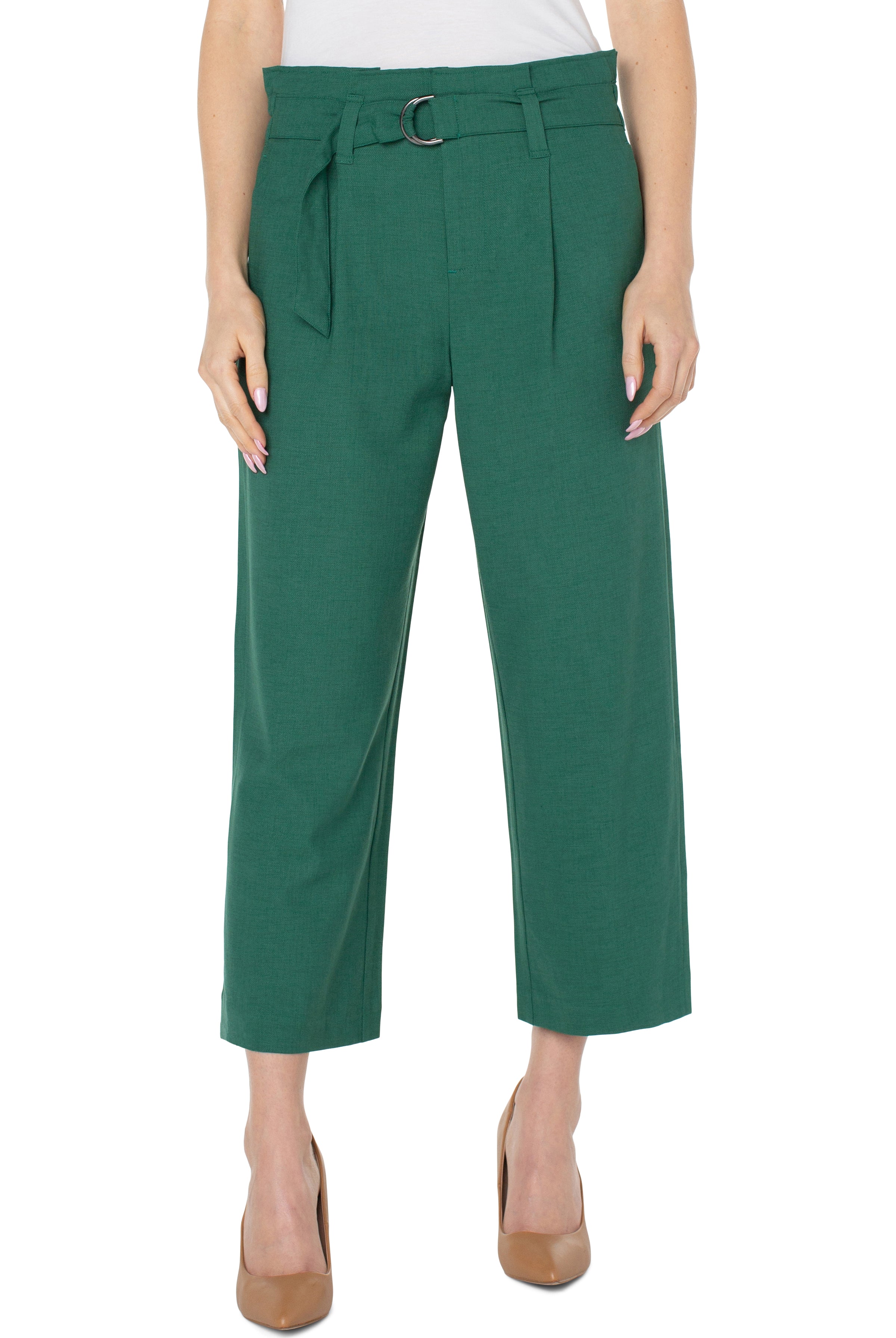 Liverpool Belted Paperbag High Waist Crop Wide Leg Pants In Serpentine-Pants-Liverpool-Deja Nu Boutique, Women's Fashion Boutique in Lampasas, Texas