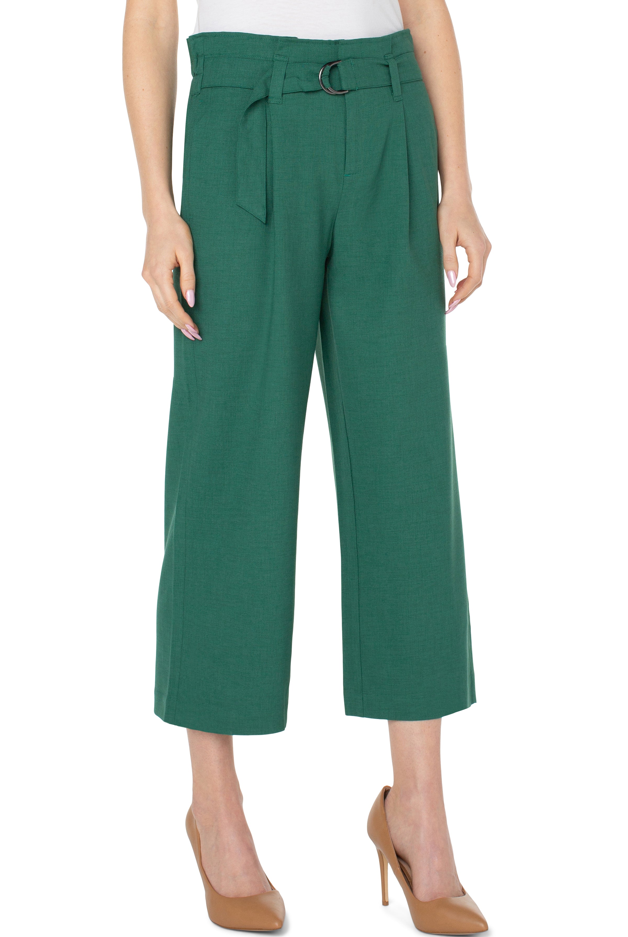 Liverpool Belted Paperbag High Waist Crop Wide Leg Pants In Serpentine-Pants-Liverpool-Deja Nu Boutique, Women's Fashion Boutique in Lampasas, Texas
