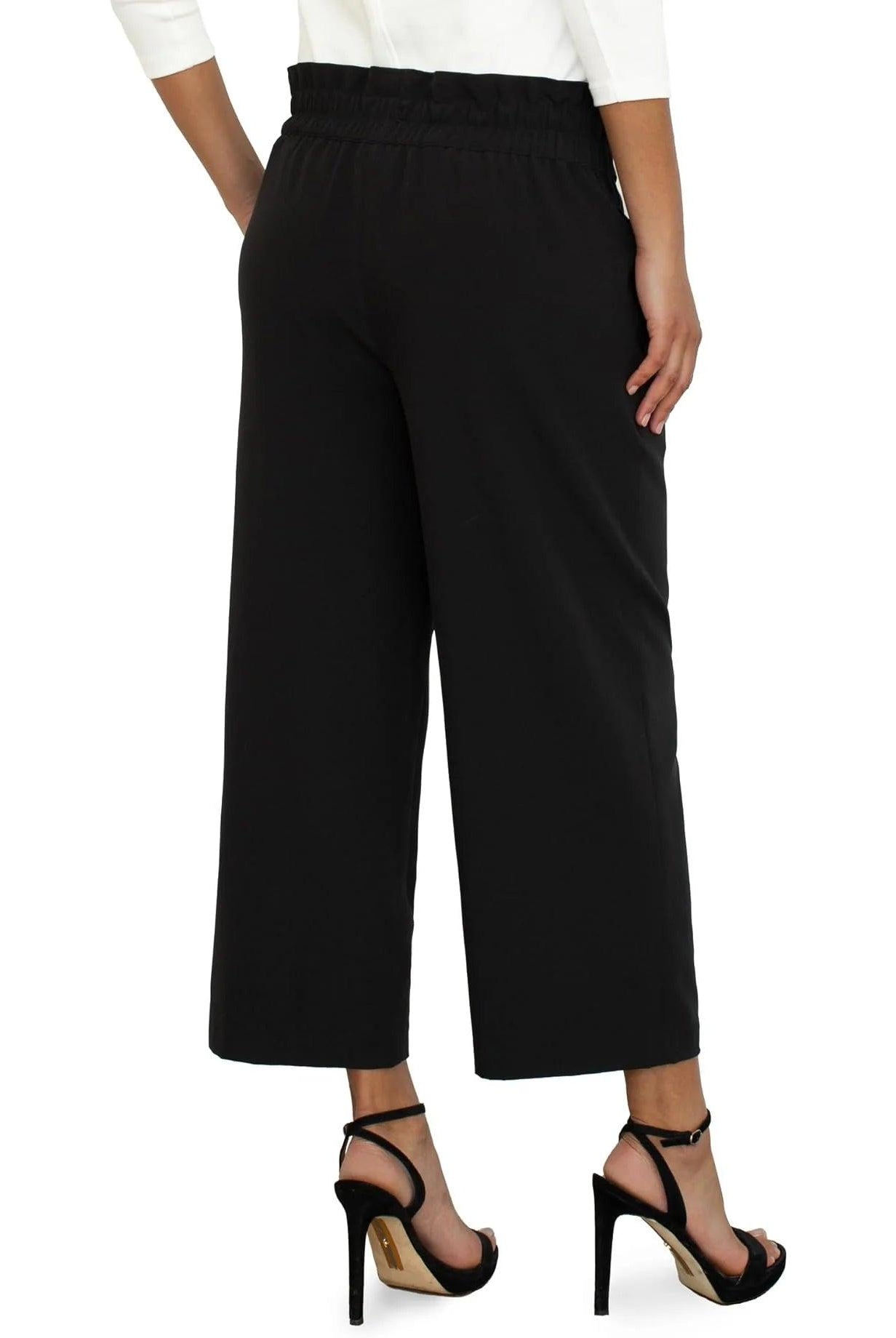 Liverpool Belted Paperbag Wide Leg Crop Black Pant 25 In.-Pants-Liverpool-Deja Nu Boutique, Women's Fashion Boutique in Lampasas, Texas