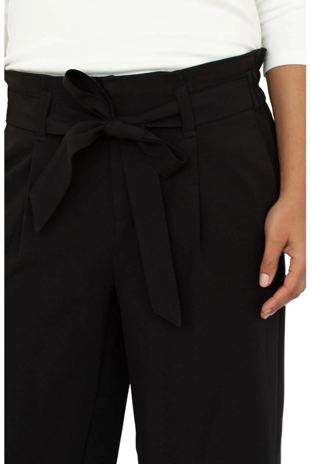 Liverpool Belted Paperbag Wide Leg Crop Black Pant 25 In.-Pants-Liverpool-Deja Nu Boutique, Women's Fashion Boutique in Lampasas, Texas