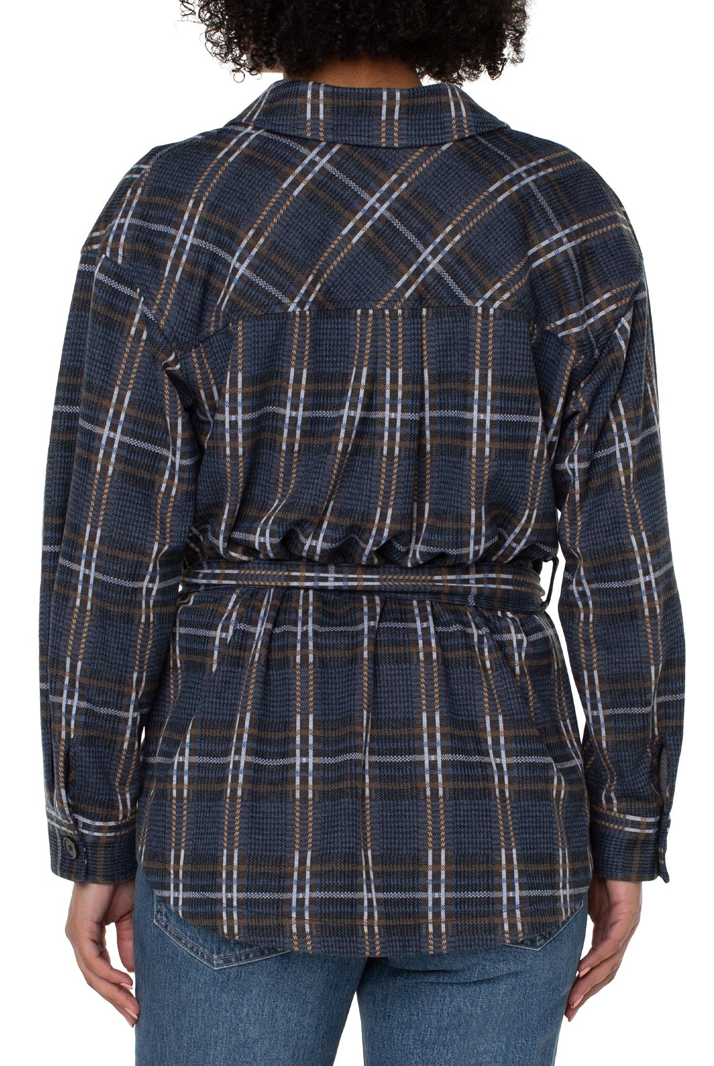 Liverpool Belted Shirt Jacket In Black Queen Plaid-Jackets-Liverpool-Deja Nu Boutique, Women's Fashion Boutique in Lampasas, Texas