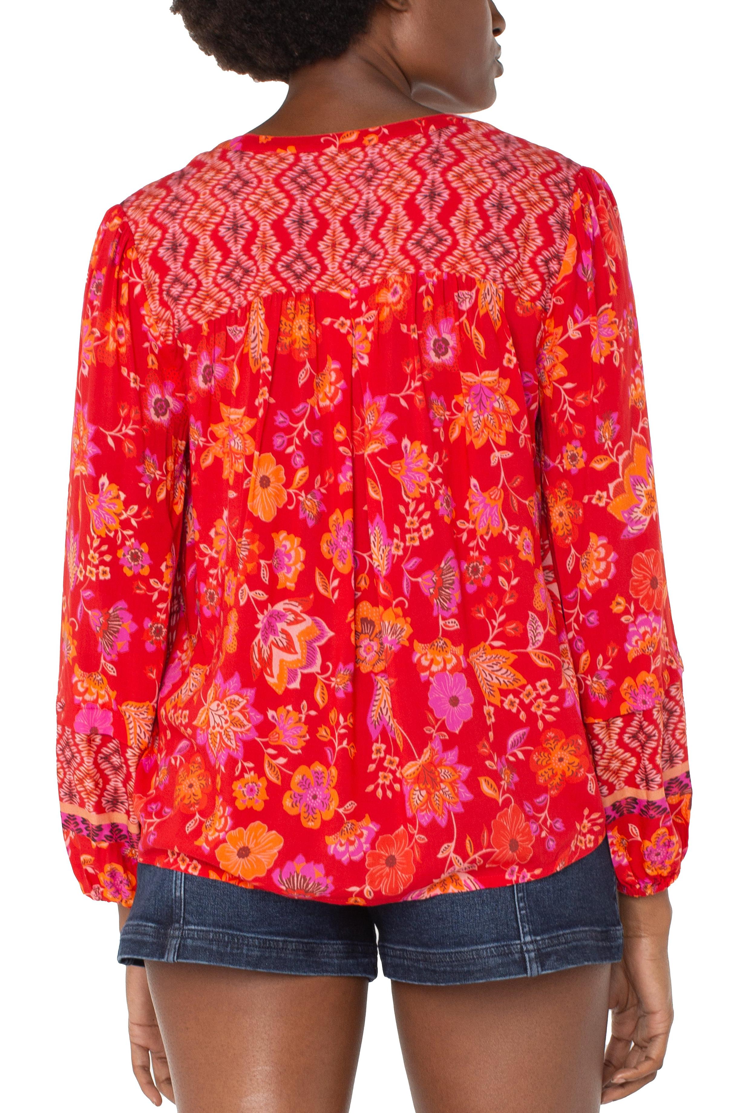 Liverpool Button Front Shirred Blouse-Tops-Liverpool-Deja Nu Boutique, Women's Fashion Boutique in Lampasas, Texas