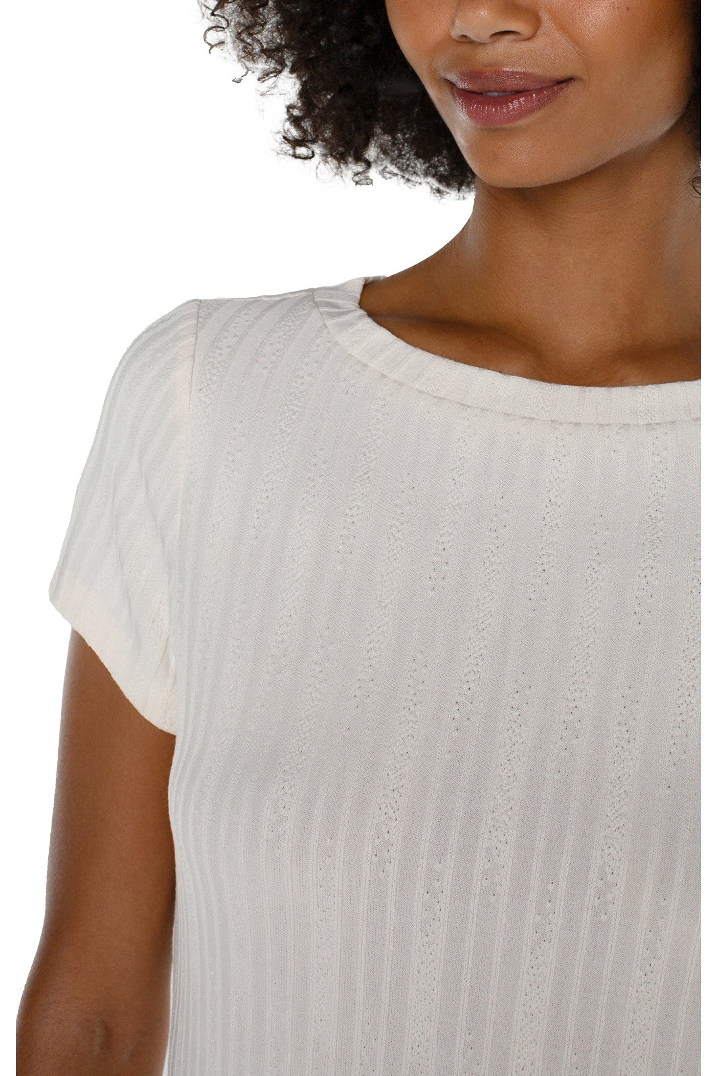 Liverpool Cap Sleeve Boat Neck Baby Tee In French Cream-Tops-Liverpool-Deja Nu Boutique, Women's Fashion Boutique in Lampasas, Texas