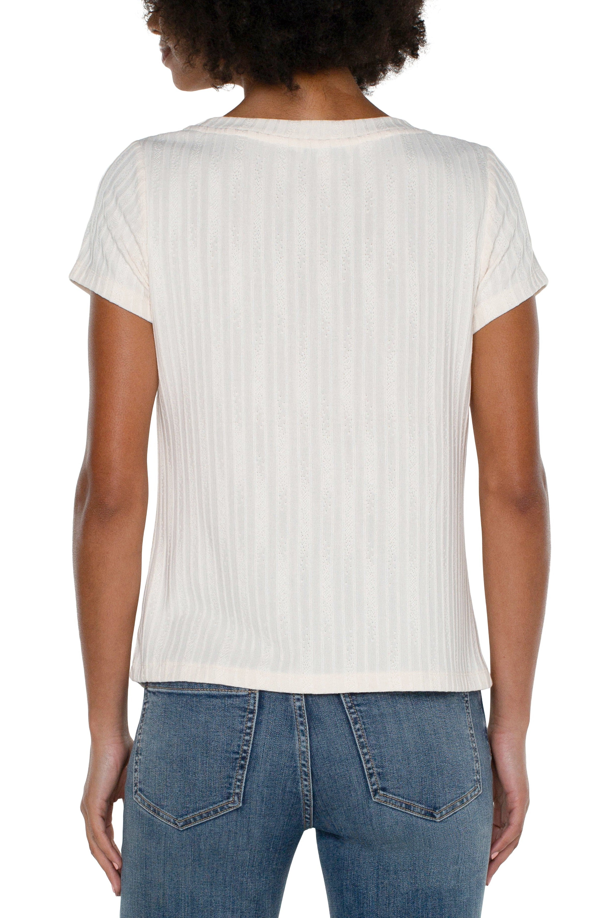 Liverpool Cap Sleeve Boat Neck Baby Tee In French Cream-Tops-Liverpool-Deja Nu Boutique, Women's Fashion Boutique in Lampasas, Texas