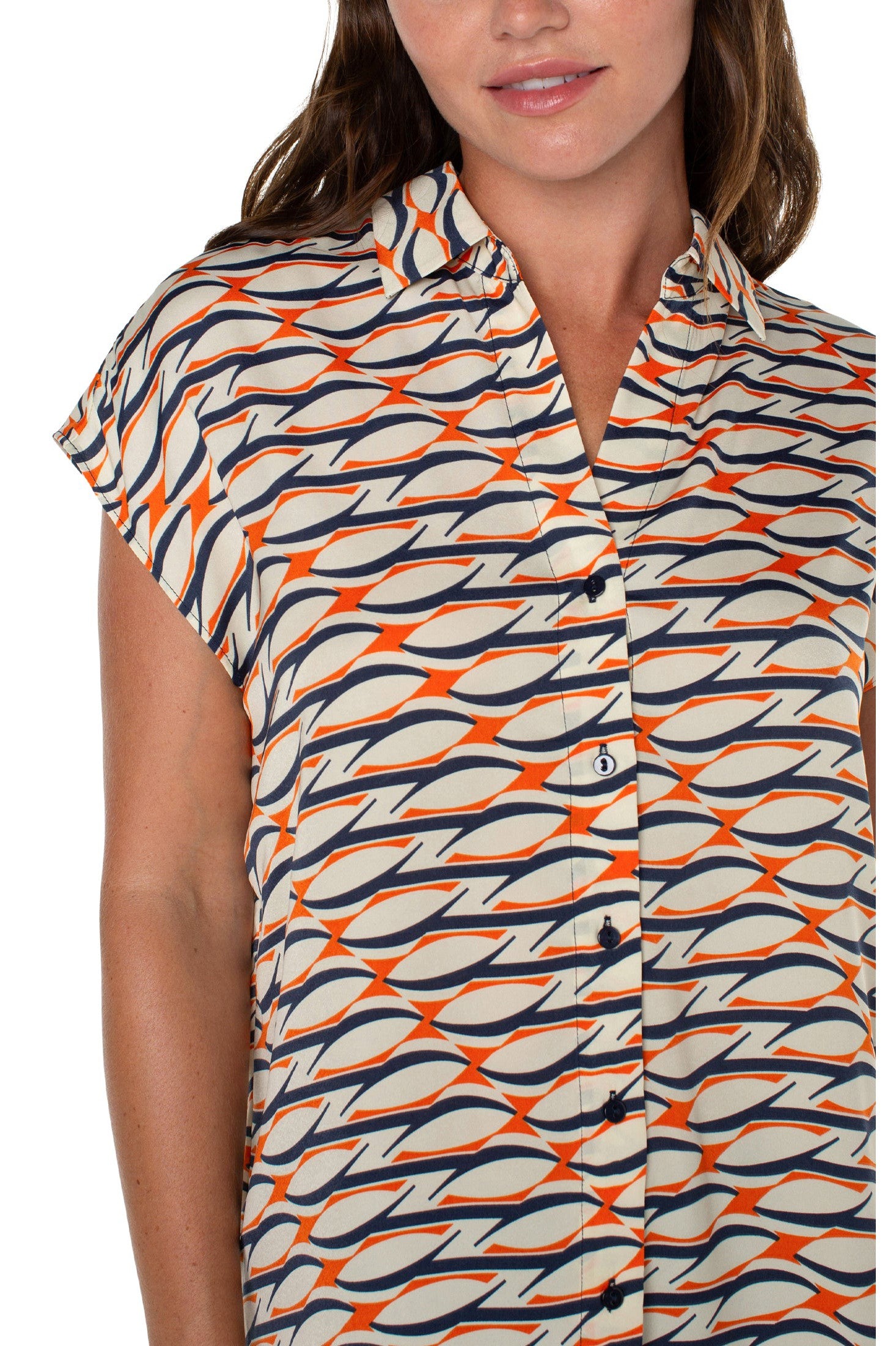 Liverpool Dolman Sleeve Blouse With Collar And Button Front In Lava Geo-Tops-Liverpool-Deja Nu Boutique, Women's Fashion Boutique in Lampasas, Texas