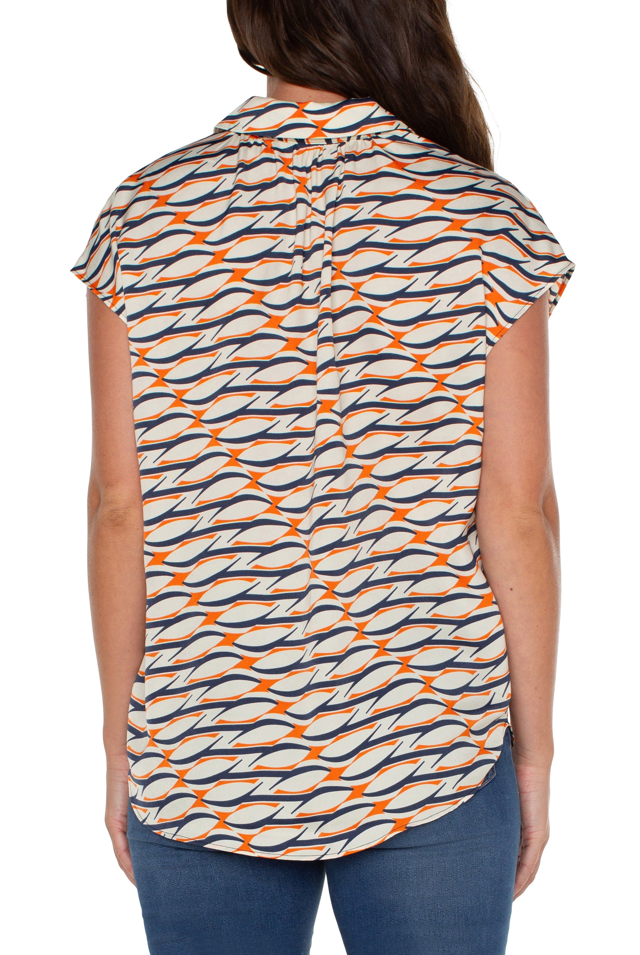 Liverpool Dolman Sleeve Blouse With Collar And Button Front In Lava Geo-Tops-Liverpool-Deja Nu Boutique, Women's Fashion Boutique in Lampasas, Texas