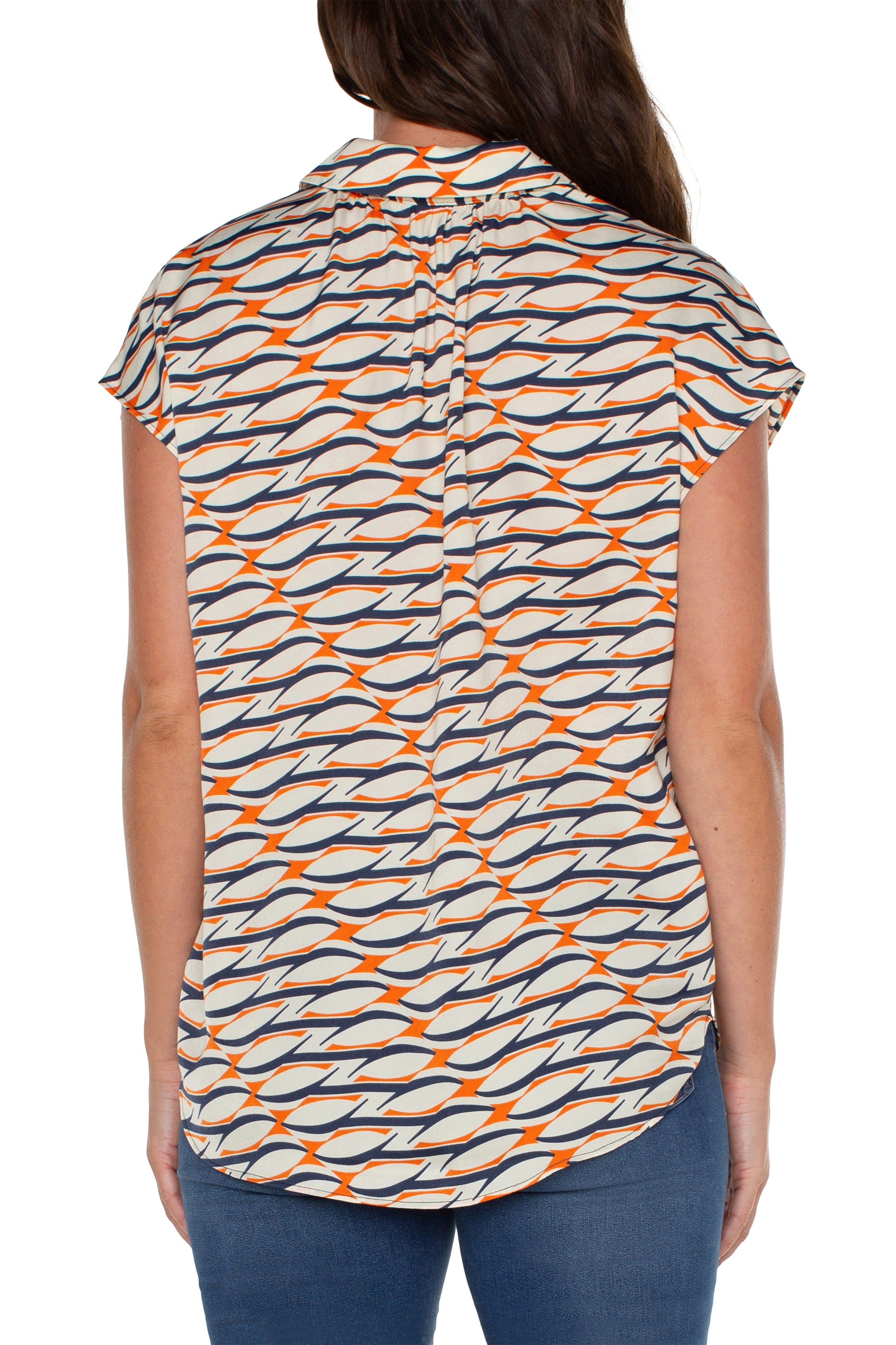 Liverpool Dolman Sleeve Blouse With Collar And Button Front In Lava Geo-Tops-Liverpool-Deja Nu Boutique, Women's Fashion Boutique in Lampasas, Texas