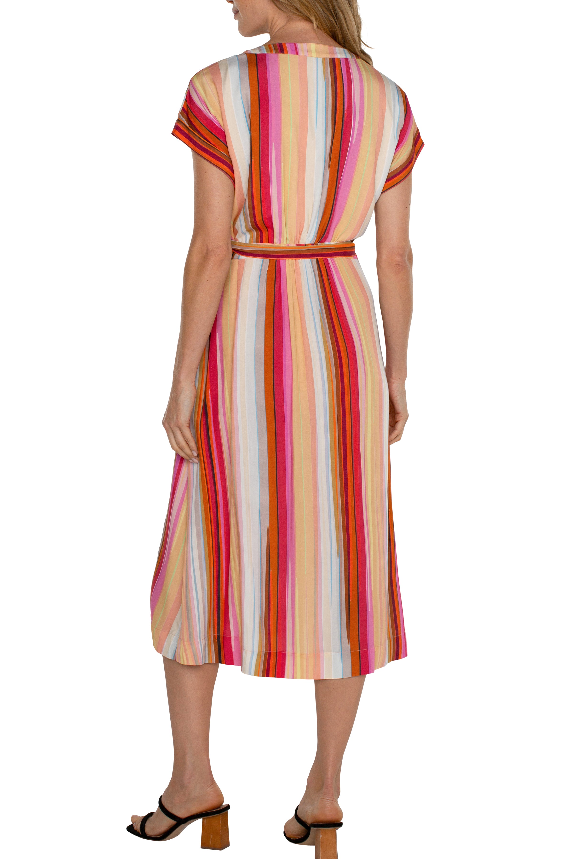 Liverpool Dolman Wrap Front Midi Dress In Berry Blossom Multi Stripe-Midi Dresses-Liverpool-Deja Nu Boutique, Women's Fashion Boutique in Lampasas, Texas