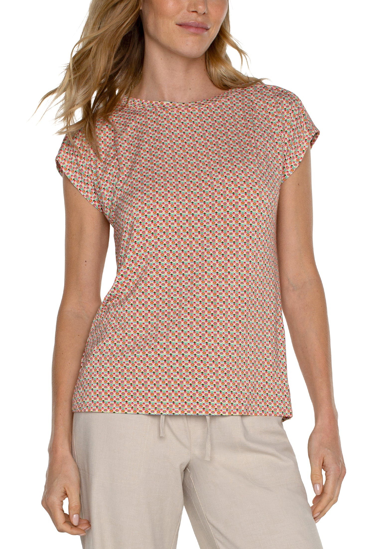 Liverpool Geometric Print Boat Neck Dolman Knit Top With Shoulder Pleats-Tops-Liverpool-Deja Nu Boutique, Women's Fashion Boutique in Lampasas, Texas