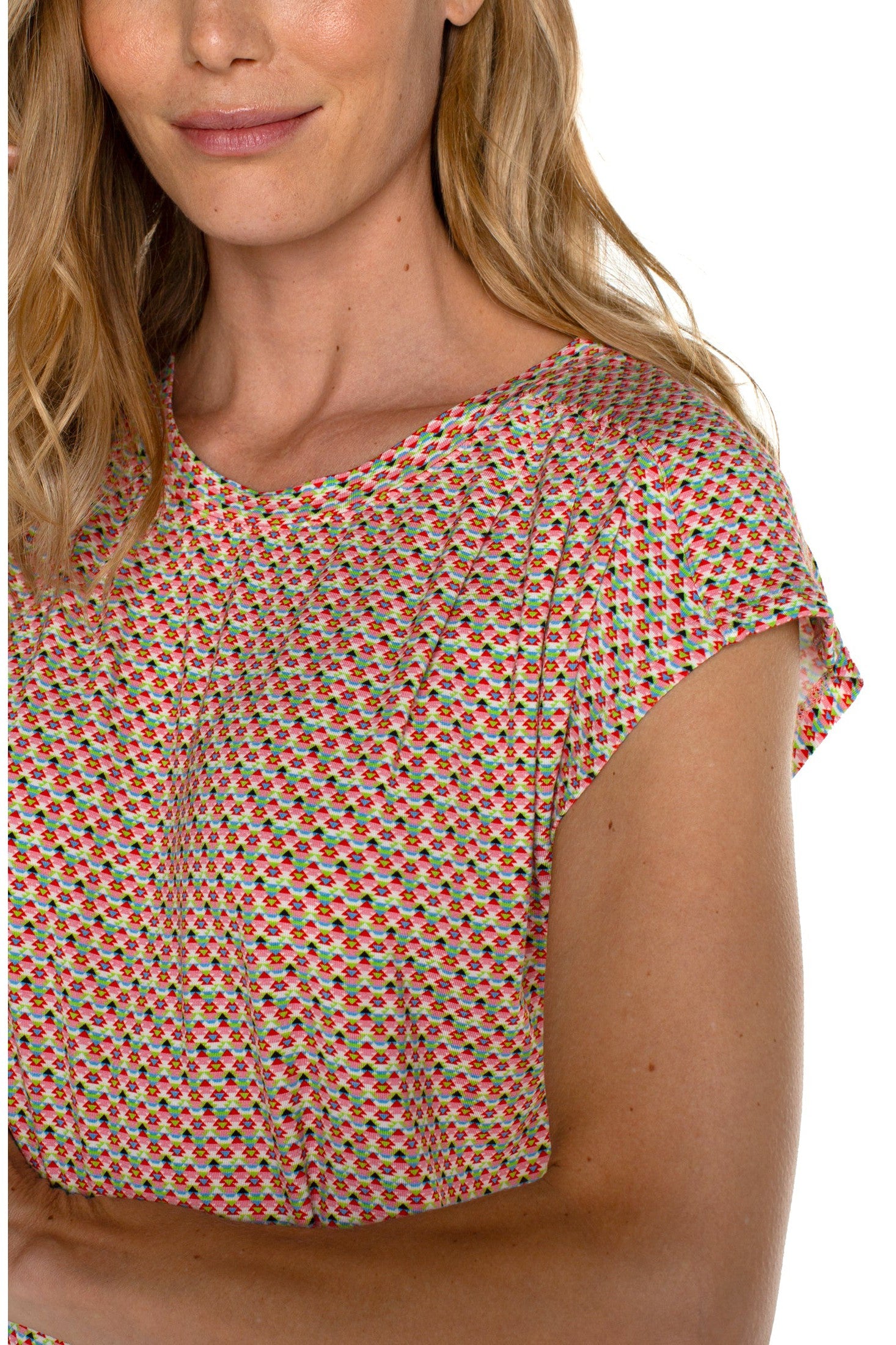 Liverpool Geometric Print Boat Neck Dolman Knit Top With Shoulder Pleats-Tops-Liverpool-Deja Nu Boutique, Women's Fashion Boutique in Lampasas, Texas