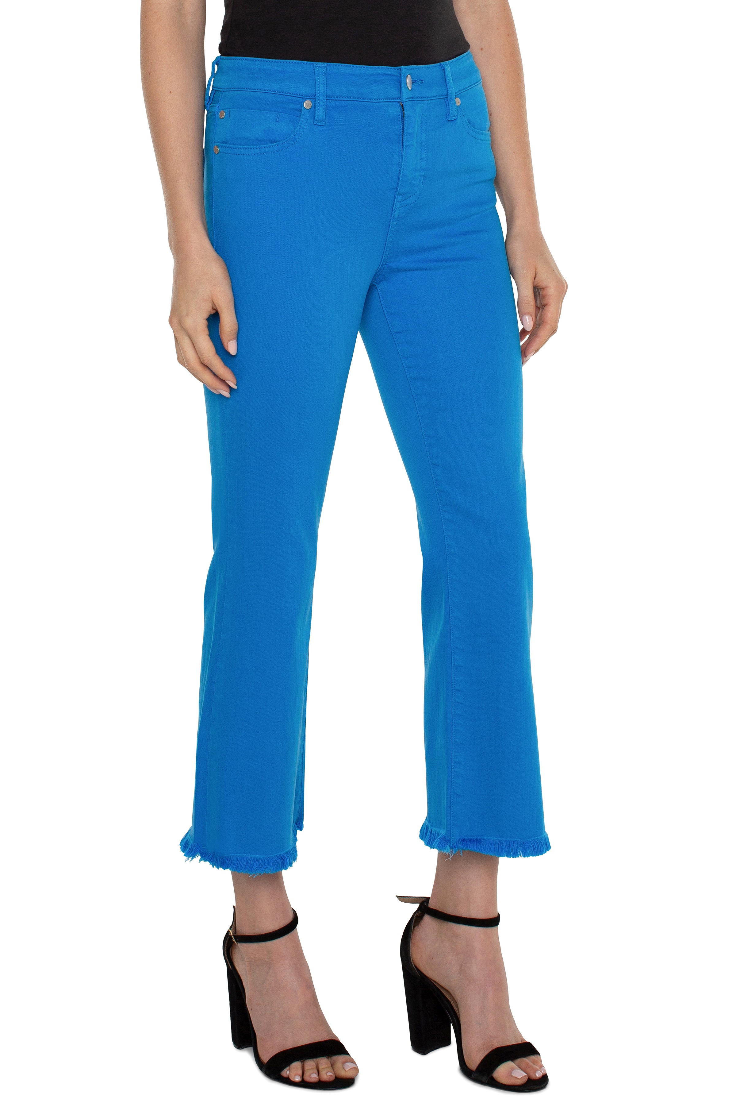 Liverpool Hannah Cropped Flare With Fray Hem In Diva Blue-Bottoms-Liverpool-Deja Nu Boutique, Women's Fashion Boutique in Lampasas, Texas