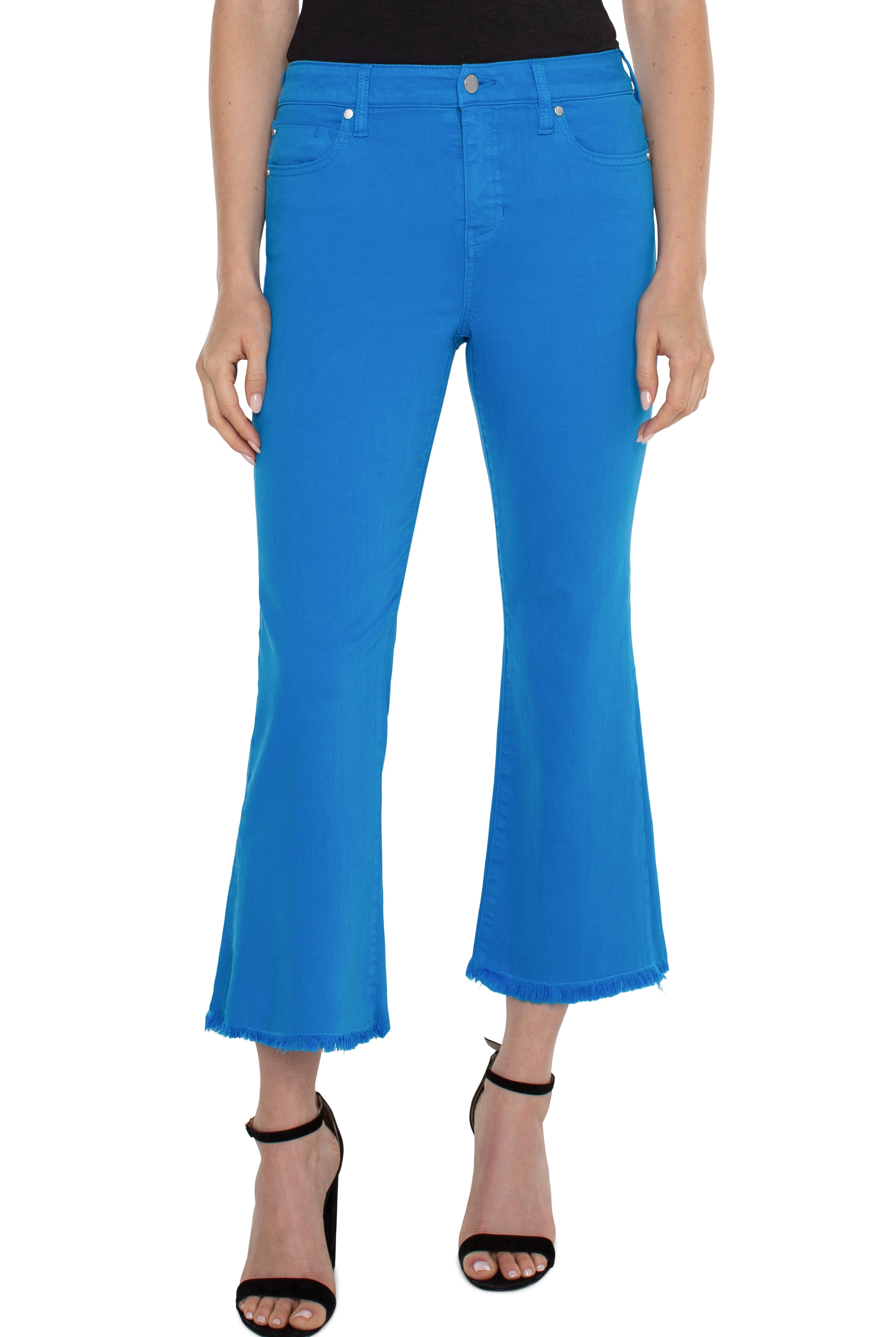 Liverpool Hannah Cropped Flare With Fray Hem In Diva Blue-Bottoms-Liverpool-Deja Nu Boutique, Women's Fashion Boutique in Lampasas, Texas