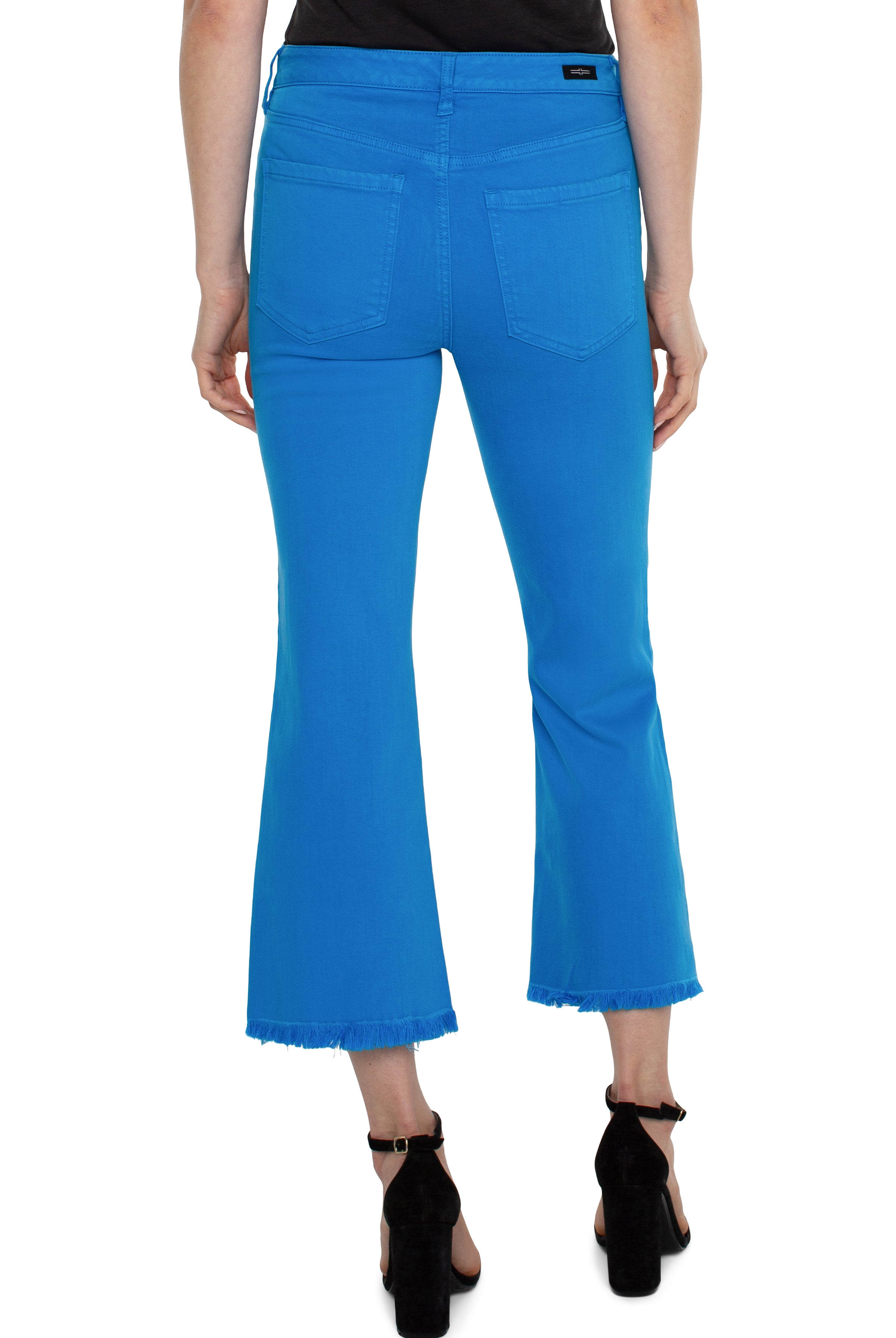Liverpool Hannah Cropped Flare With Fray Hem In Diva Blue-Bottoms-Liverpool-Deja Nu Boutique, Women's Fashion Boutique in Lampasas, Texas