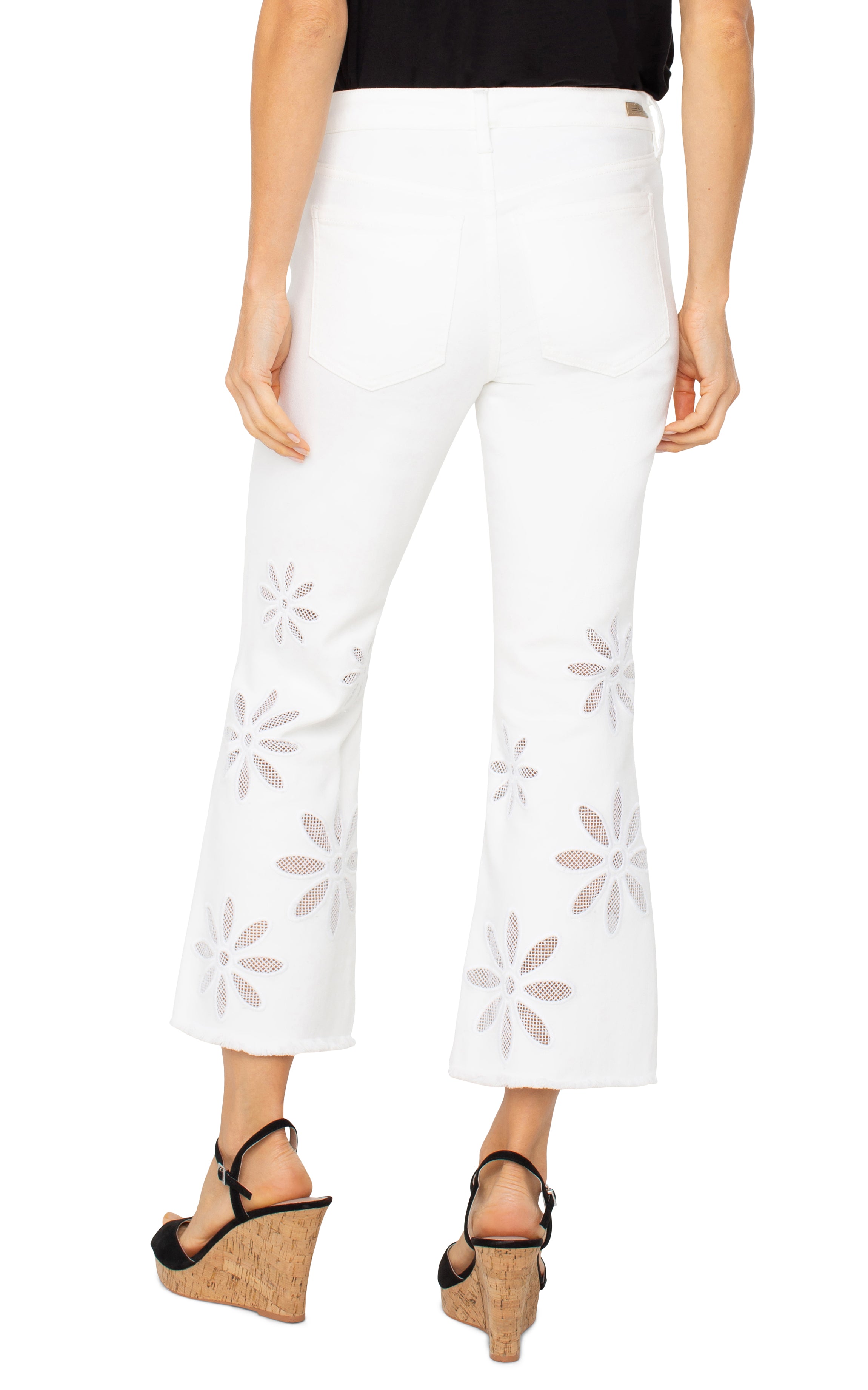 Liverpool Hannah White Daisy Crop Flare Jeans with Fray Hem-Jeans-Liverpool-Deja Nu Boutique, Women's Fashion Boutique in Lampasas, Texas
