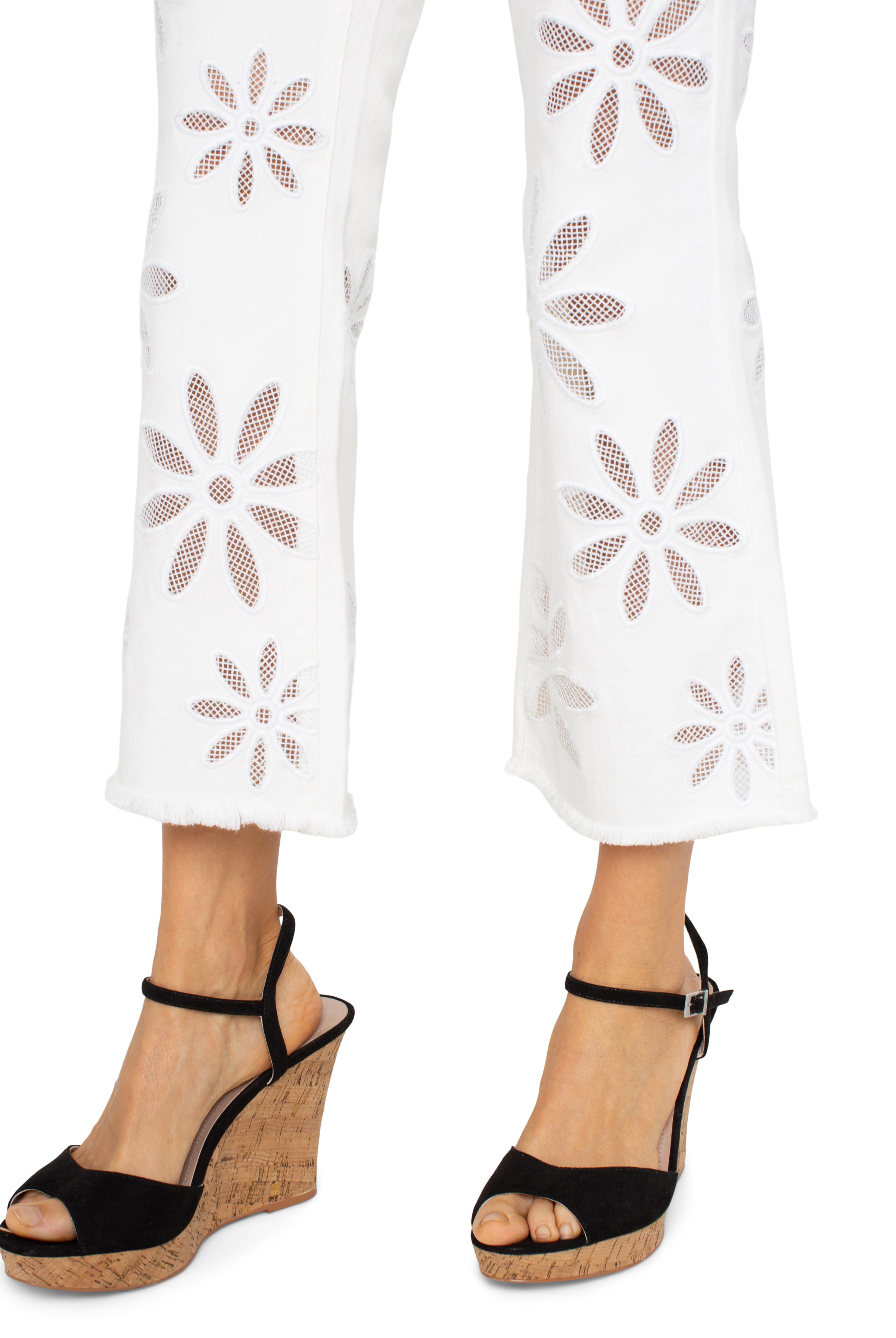 Liverpool Hannah White Daisy Crop Flare Jeans with Fray Hem-Jeans-Liverpool-Deja Nu Boutique, Women's Fashion Boutique in Lampasas, Texas