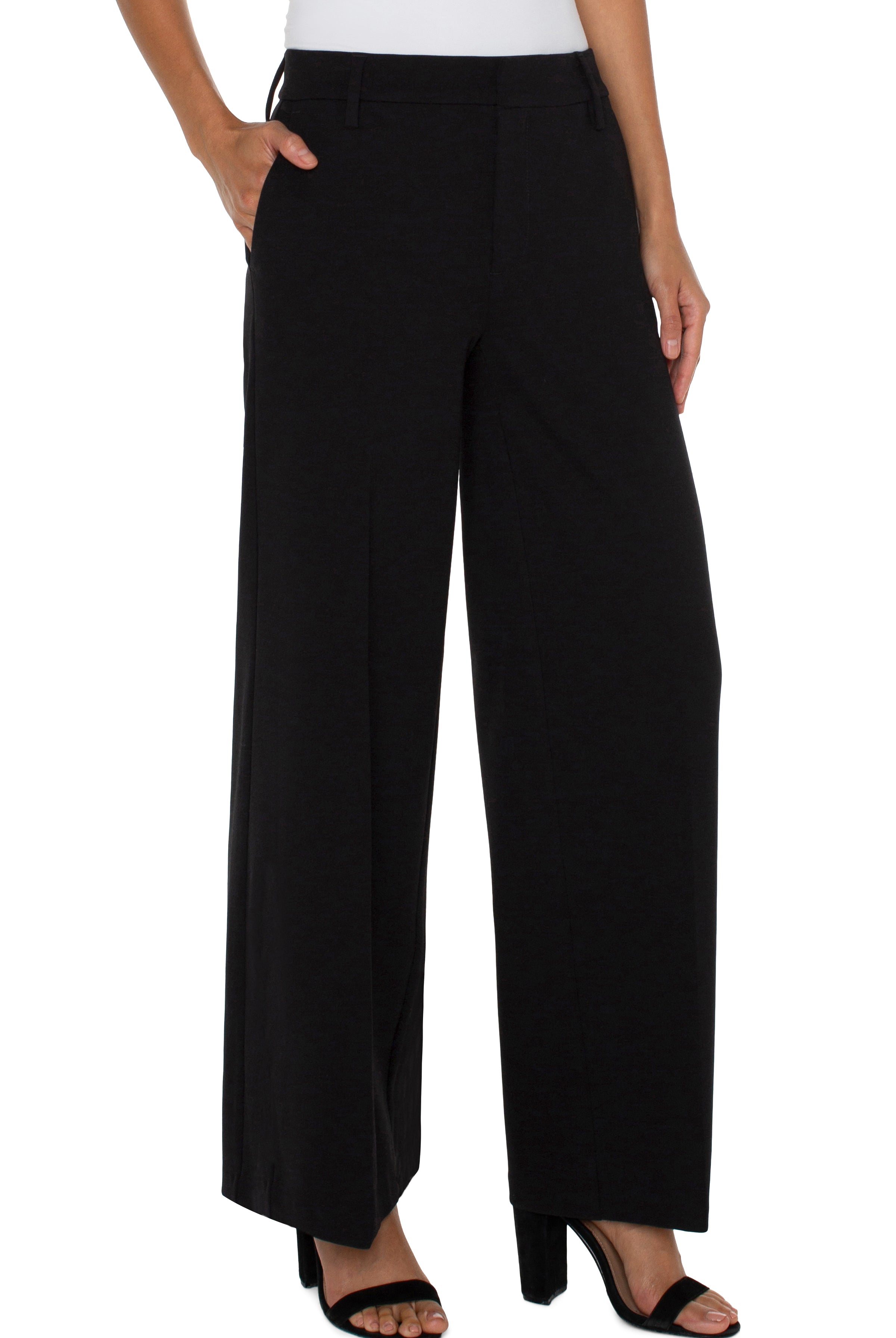 Liverpool Kelsey Wide Leg Knit Trousers In Black-trousers-Liverpool-Deja Nu Boutique, Women's Fashion Boutique in Lampasas, Texas