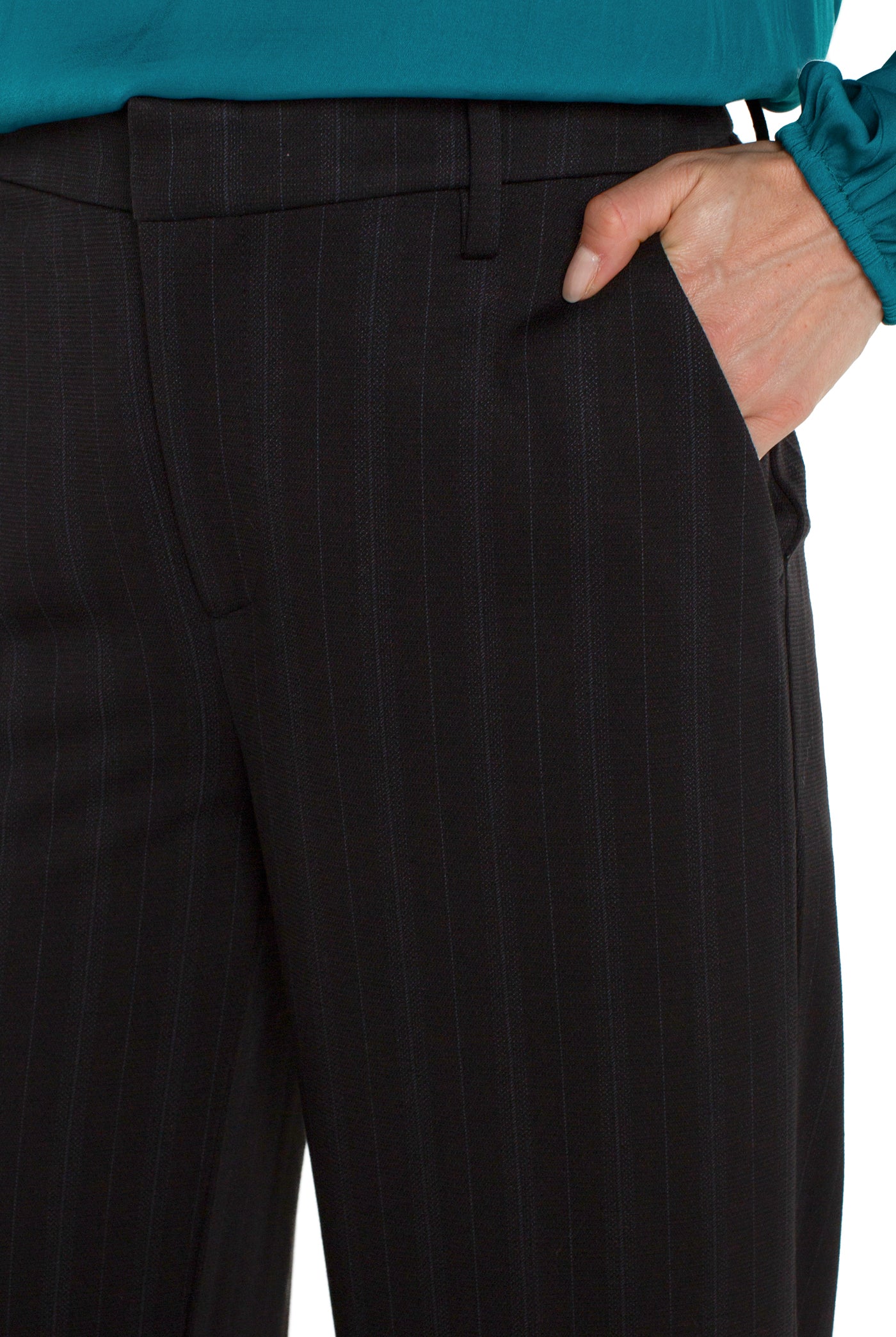 Liverpool Kelsey Wide Leg Trouser In Dark Forest Pinstripe-Bottoms-Liverpool-Deja Nu Boutique, Women's Fashion Boutique in Lampasas, Texas