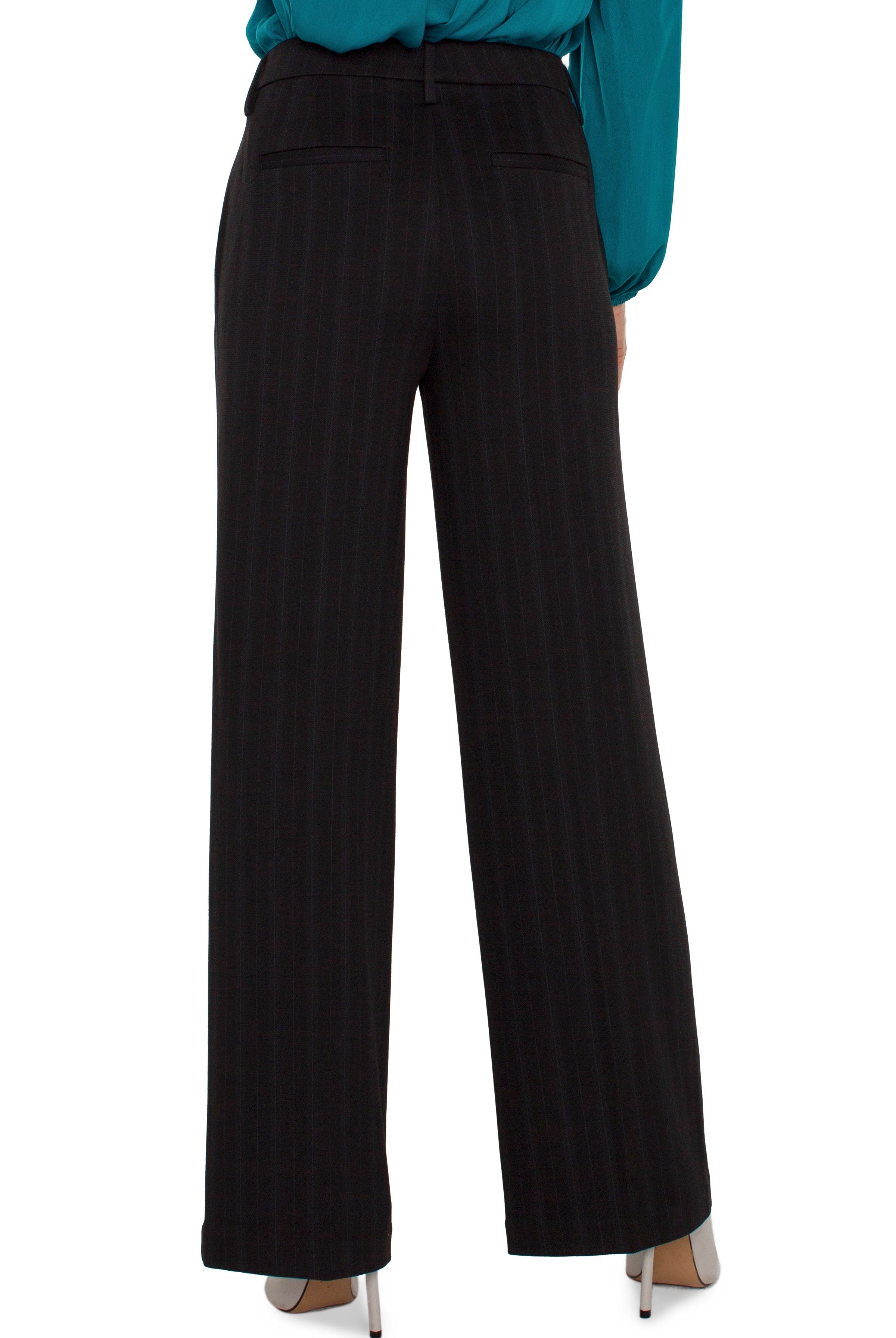 Liverpool Kelsey Wide Leg Trouser In Dark Forest Pinstripe-Bottoms-Liverpool-Deja Nu Boutique, Women's Fashion Boutique in Lampasas, Texas