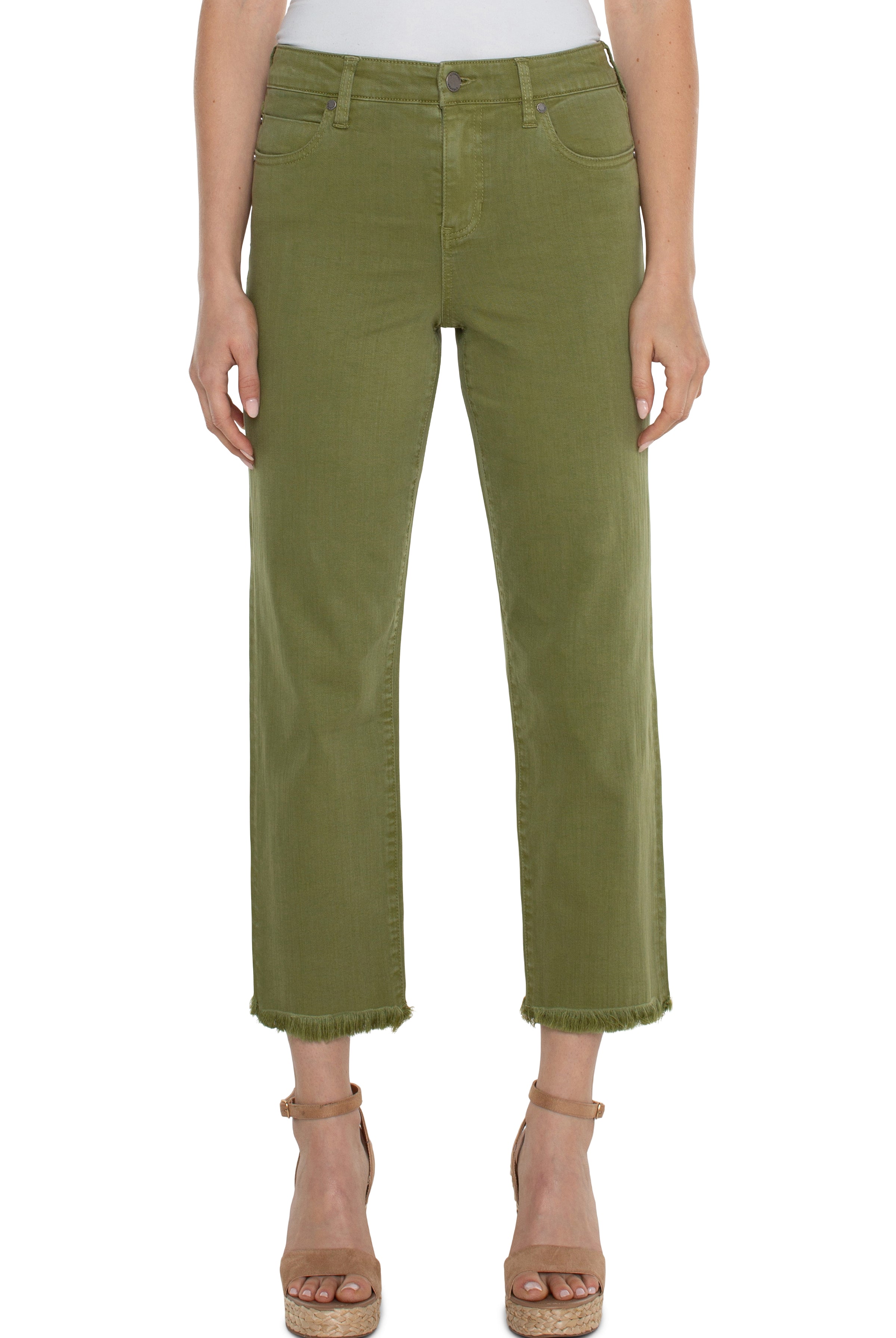 Liverpool Kennedy Crop Straight Pant With Fray Hem 27in Ins In Eucalyptus-Jeans-Liverpool-Deja Nu Boutique, Women's Fashion Boutique in Lampasas, Texas