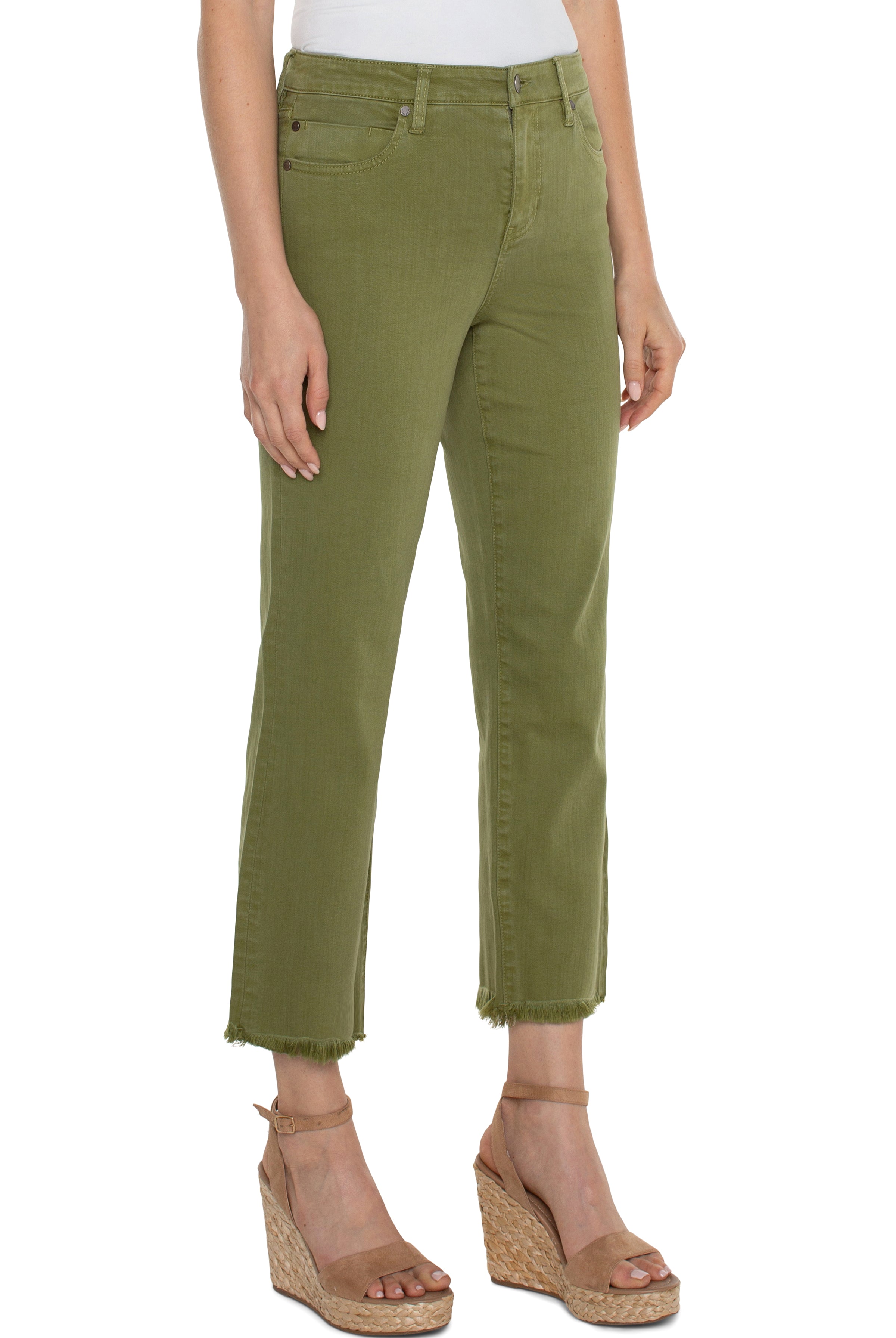 Liverpool Kennedy Crop Straight Pant With Fray Hem 27in Ins In Eucalyptus-Jeans-Liverpool-Deja Nu Boutique, Women's Fashion Boutique in Lampasas, Texas