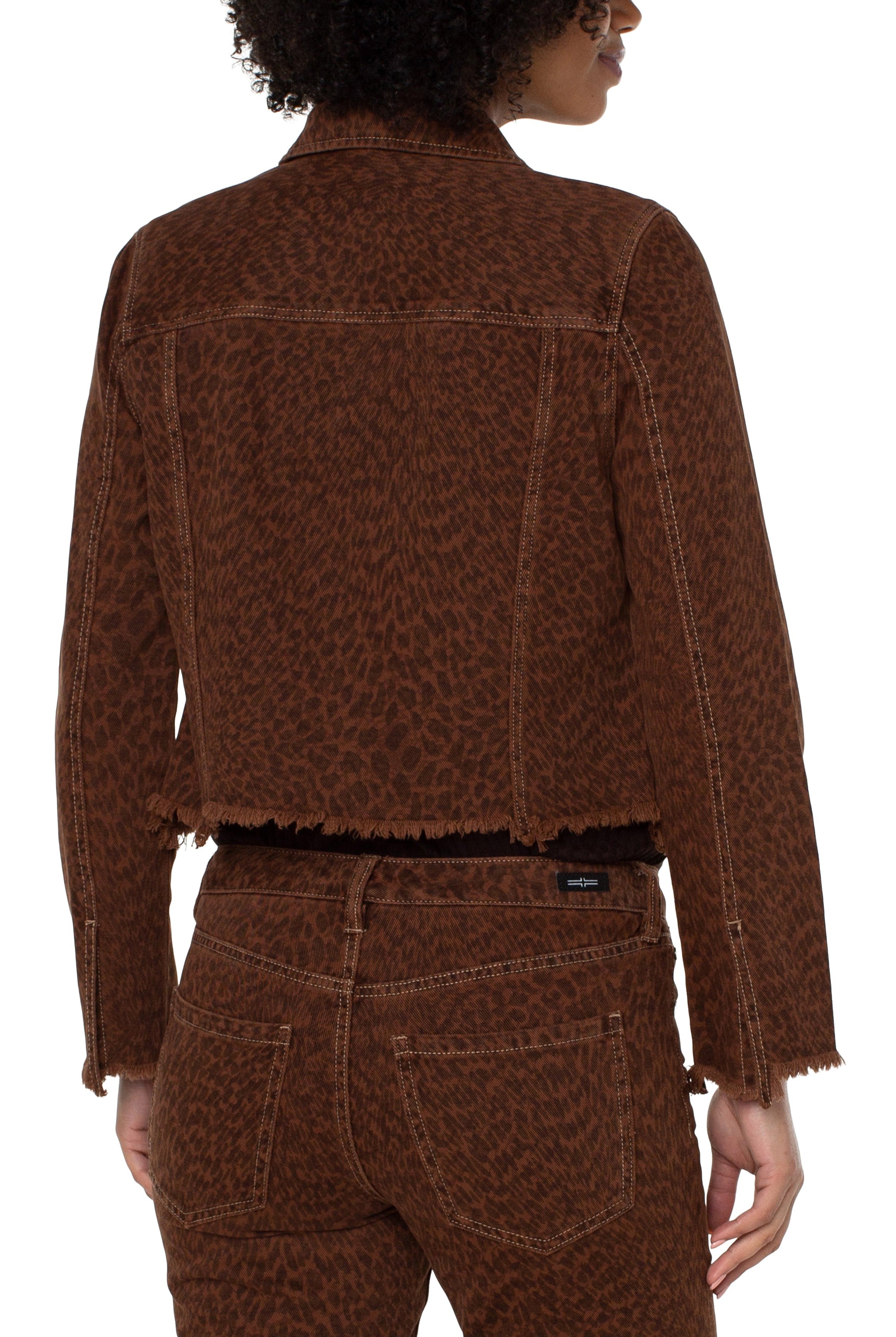 Liverpool Leopard Printed Cropped Jacket With Fray Hem-Jackets-Liverpool-Deja Nu Boutique, Women's Fashion Boutique in Lampasas, Texas