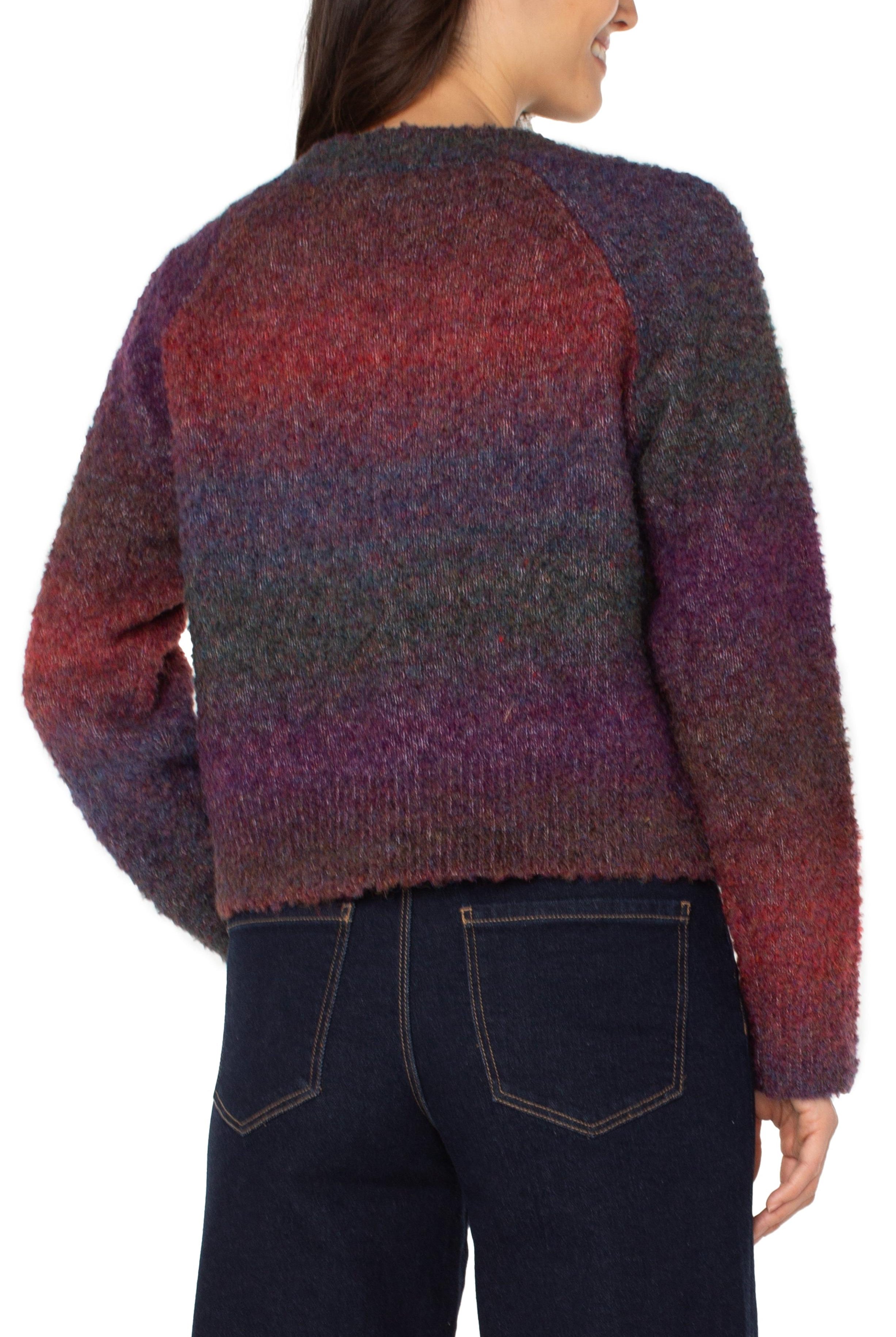 Liverpool Los Angeles Burgundy Ombre Raglan Button Front Cardigan-Cardigans & Kimonos-Liverpool-Deja Nu Boutique, Women's Fashion Boutique in Lampasas, Texas