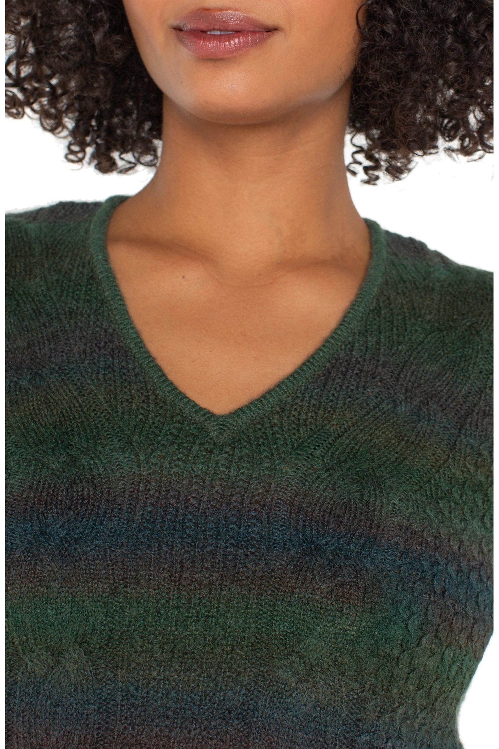 Liverpool Los Angeles Emerald Multi Space Dye Cable Stitch Sweater-Sweaters-Liverpool-Deja Nu Boutique, Women's Fashion Boutique in Lampasas, Texas