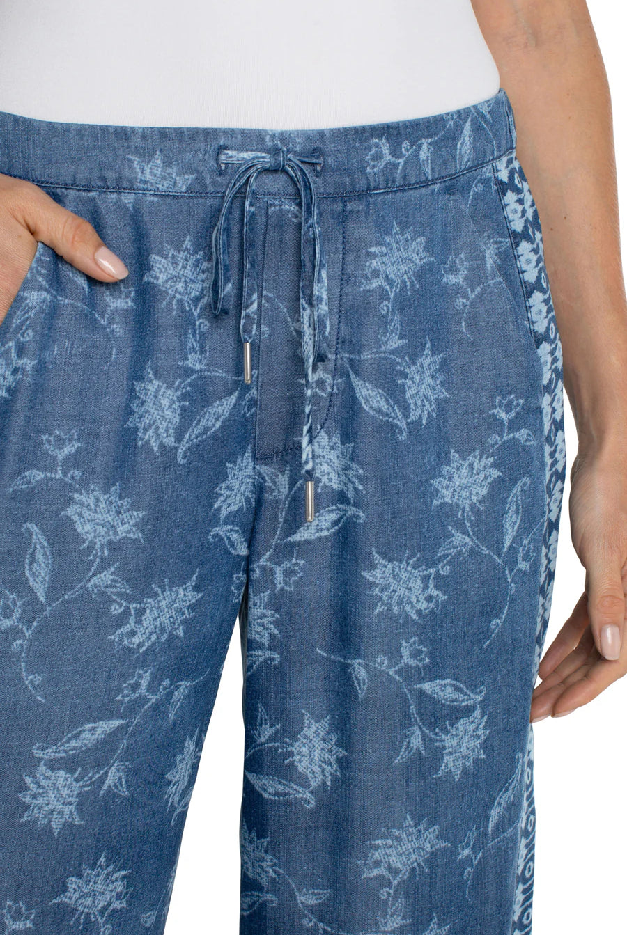 Liverpool Los Angeles Pull On Wide Leg Crop Trouser In Indigo Floral-Bottoms-Liverpool-Deja Nu Boutique, Women's Fashion Boutique in Lampasas, Texas