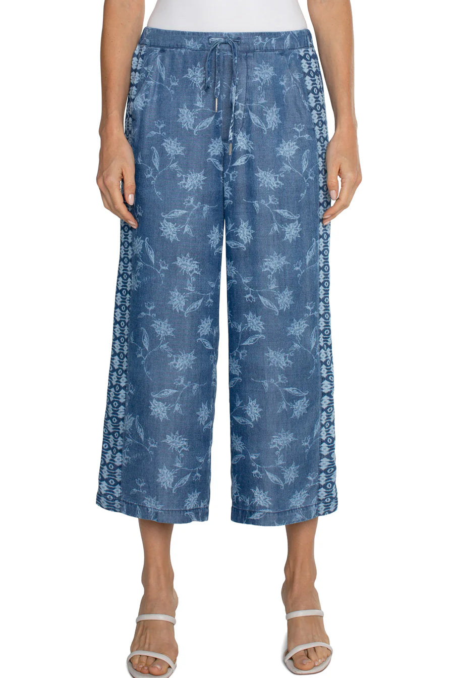 Liverpool Los Angeles Pull On Wide Leg Crop Trouser In Indigo Floral-Bottoms-Liverpool-Deja Nu Boutique, Women's Fashion Boutique in Lampasas, Texas